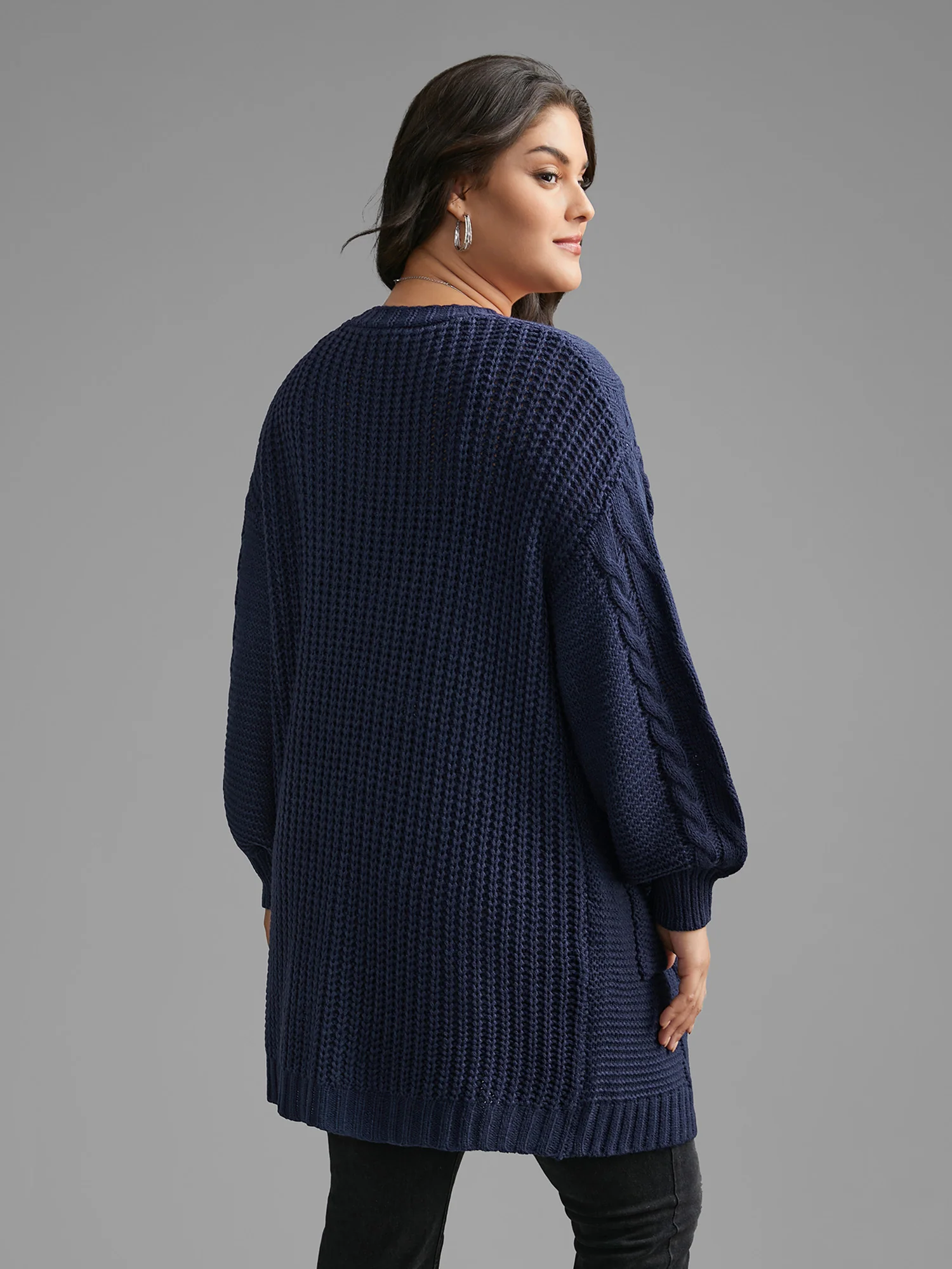 Texture Cable Knit Patched Pocket Cardigan - Image 2