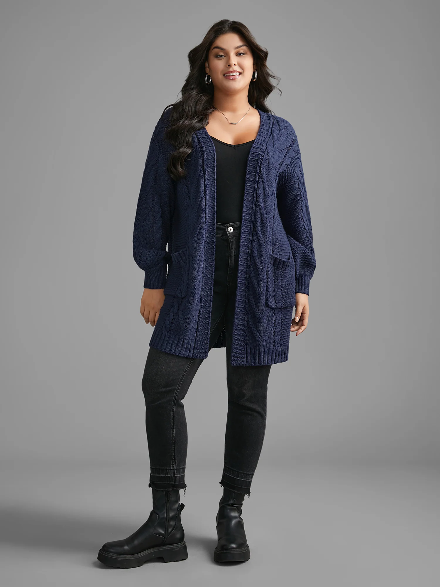 Texture Cable Knit Patched Pocket Cardigan - Image 4