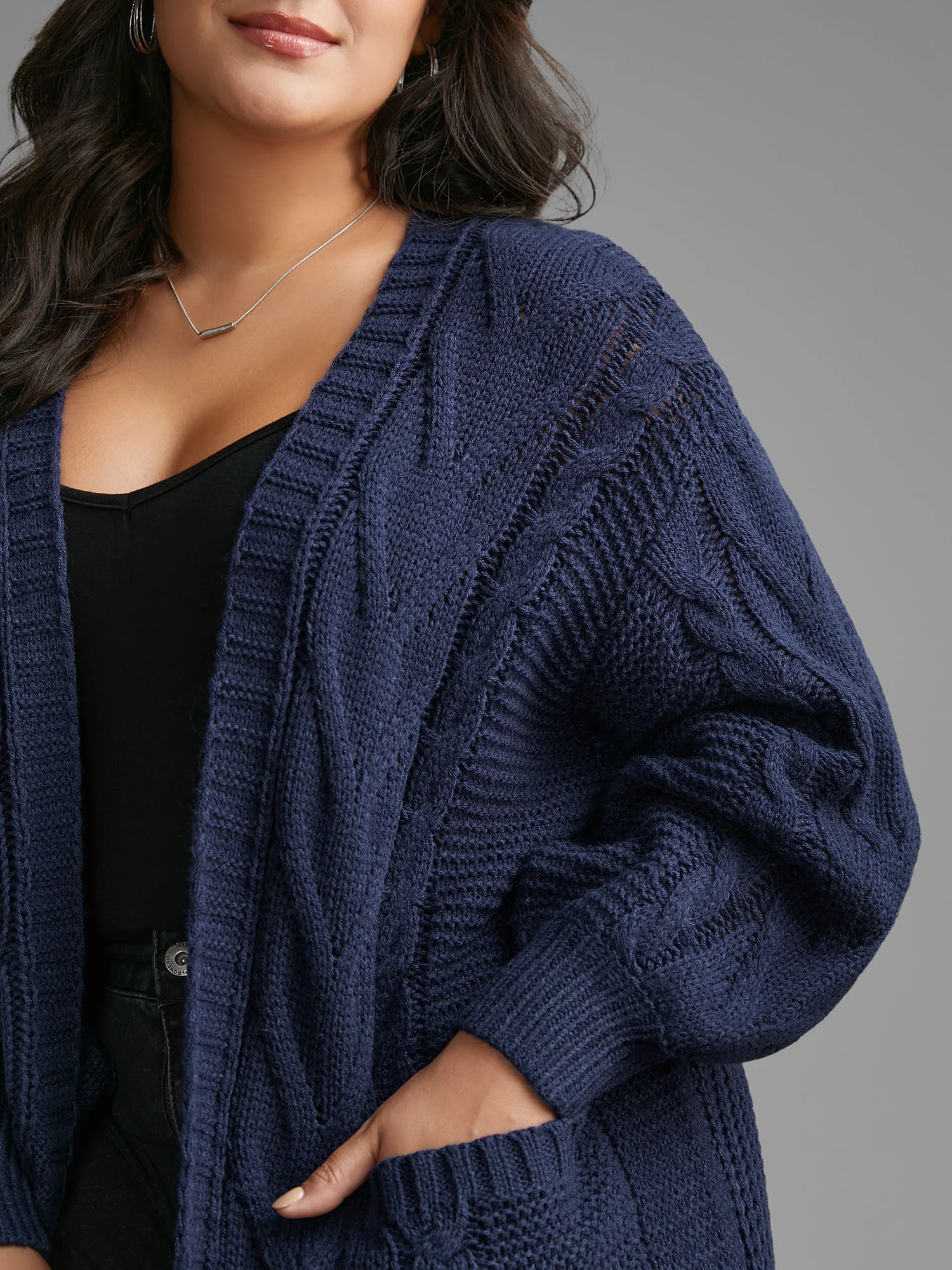 Texture Cable Knit Patched Pocket Cardigan - Image 5