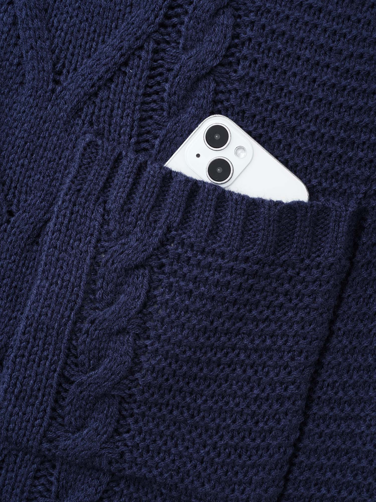 Texture Cable Knit Patched Pocket Cardigan - Image 6