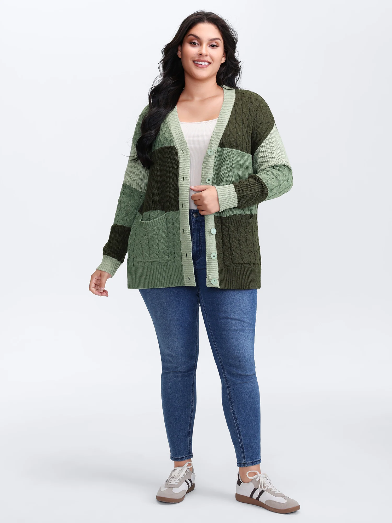Texture Colorblock Contrast Knit Cardigan - Image 3