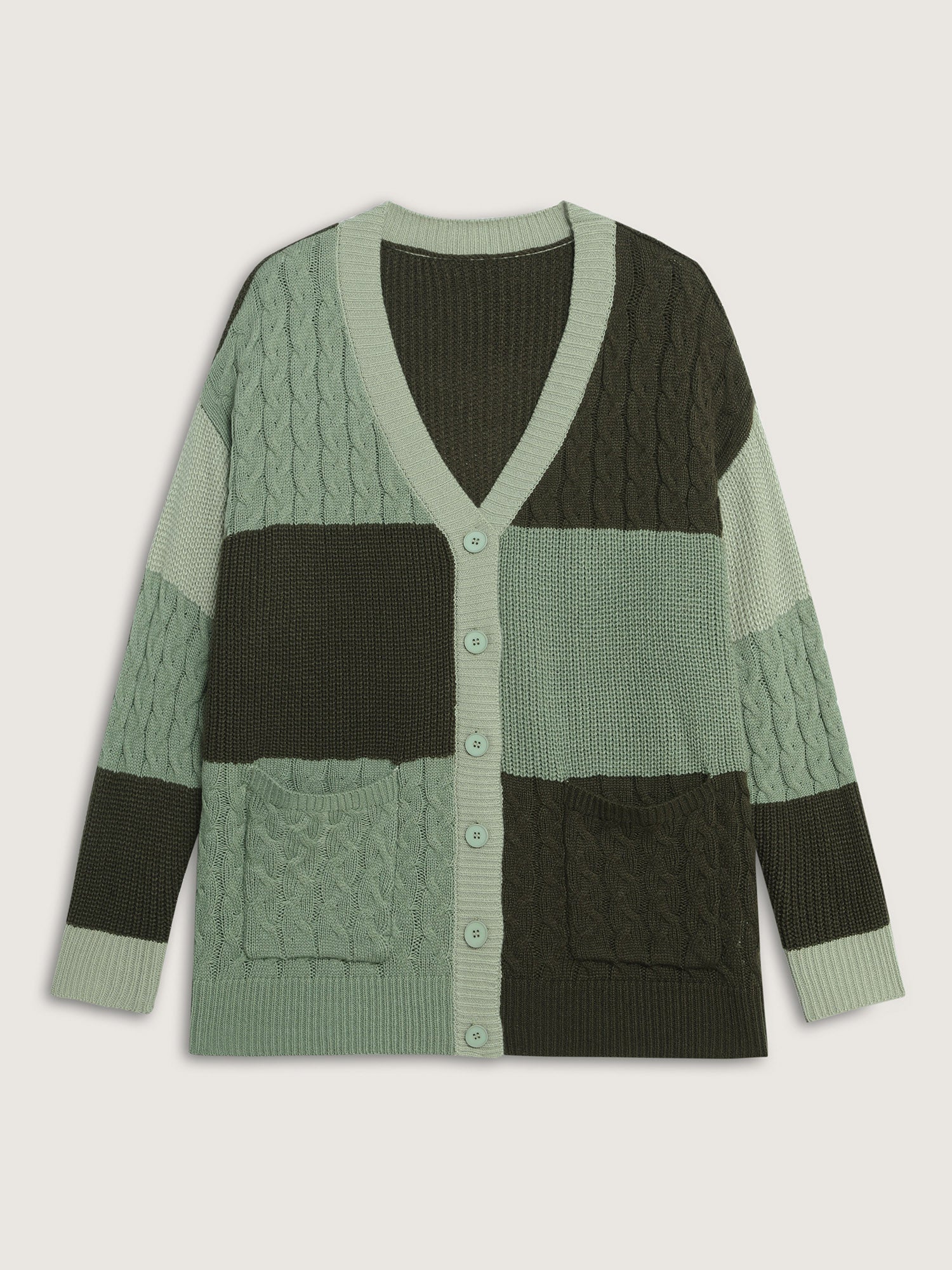 Texture Colorblock Contrast Knit Cardigan - Image 5