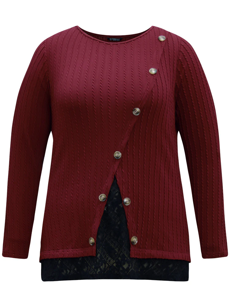 Texture Contrast Button Detail Jacquard T-shirt - Image 5