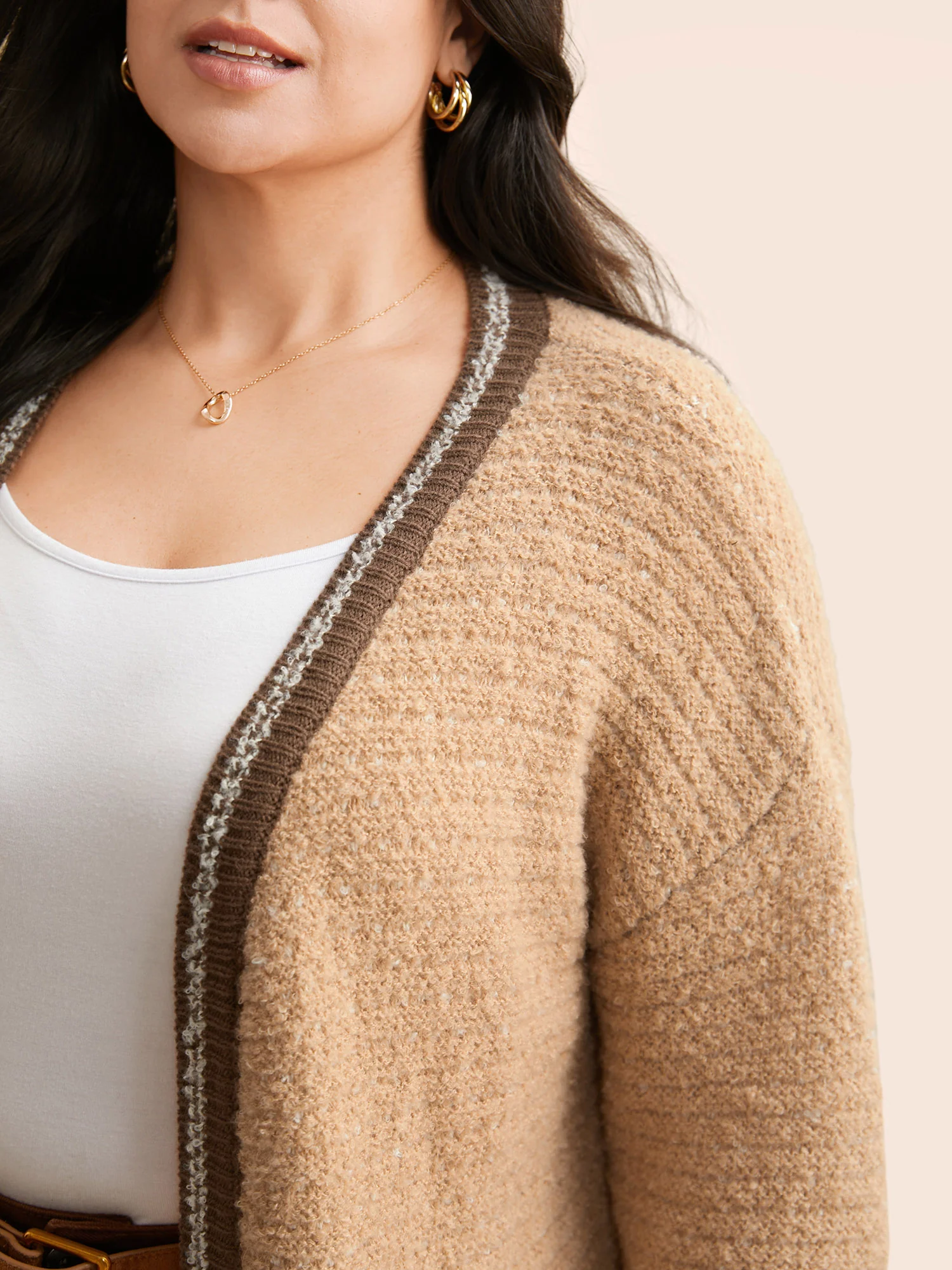 Texture Contrast Drop Shoulder Sleeve Cardigan - Image 4