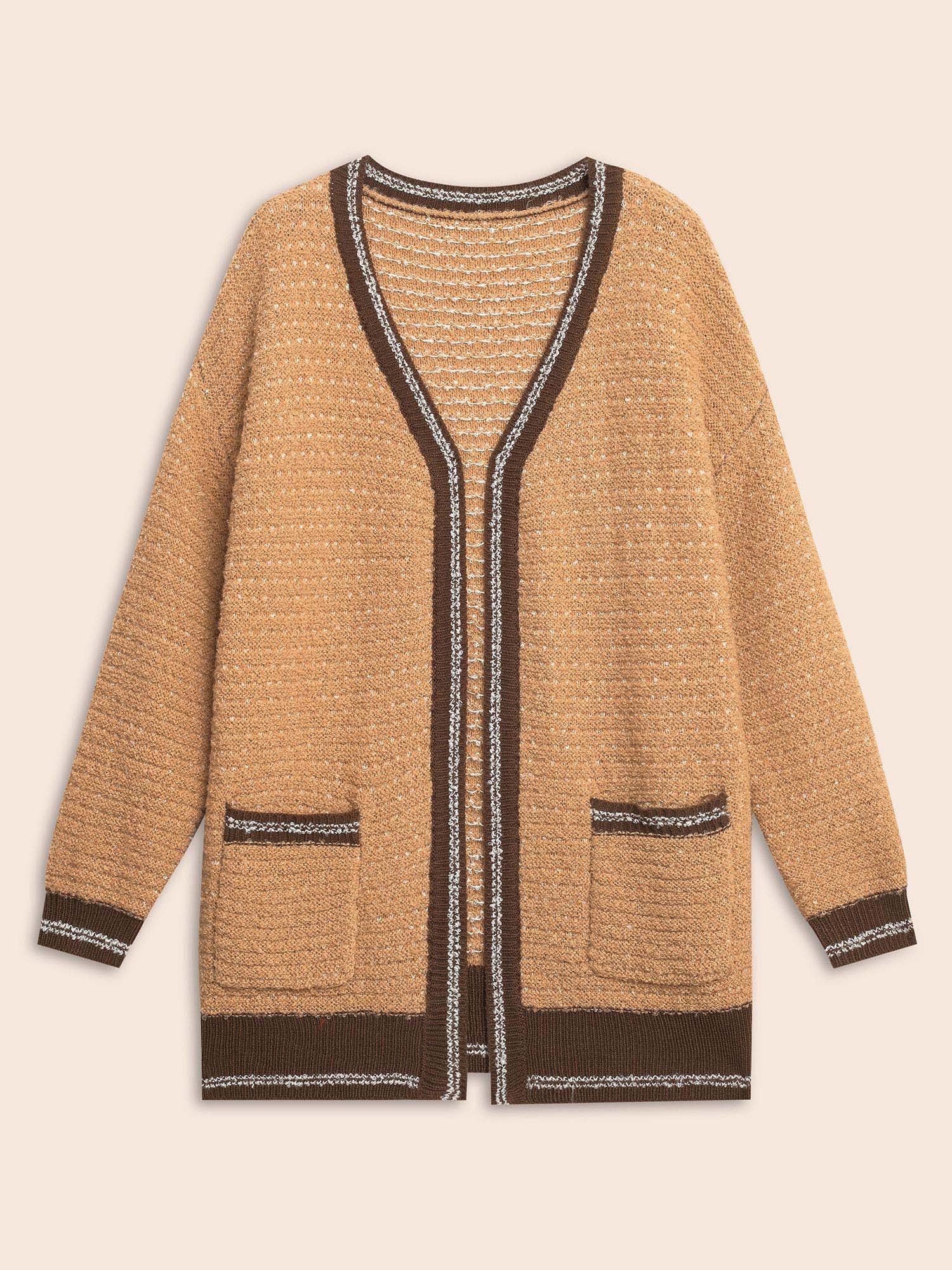 Texture Contrast Drop Shoulder Sleeve Cardigan - Image 7