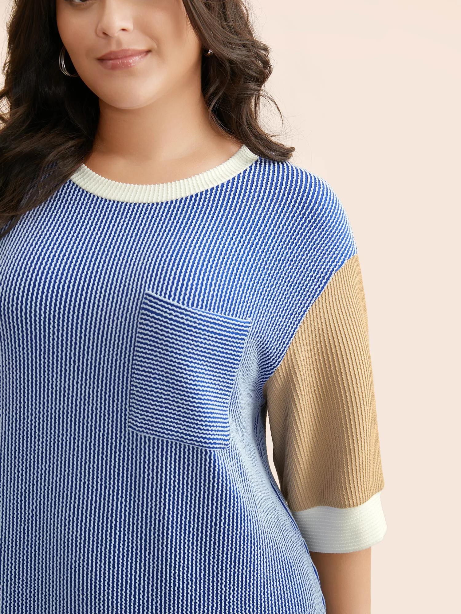 Texture Contrast Patchwork Patched Pocket Dress - Image 2