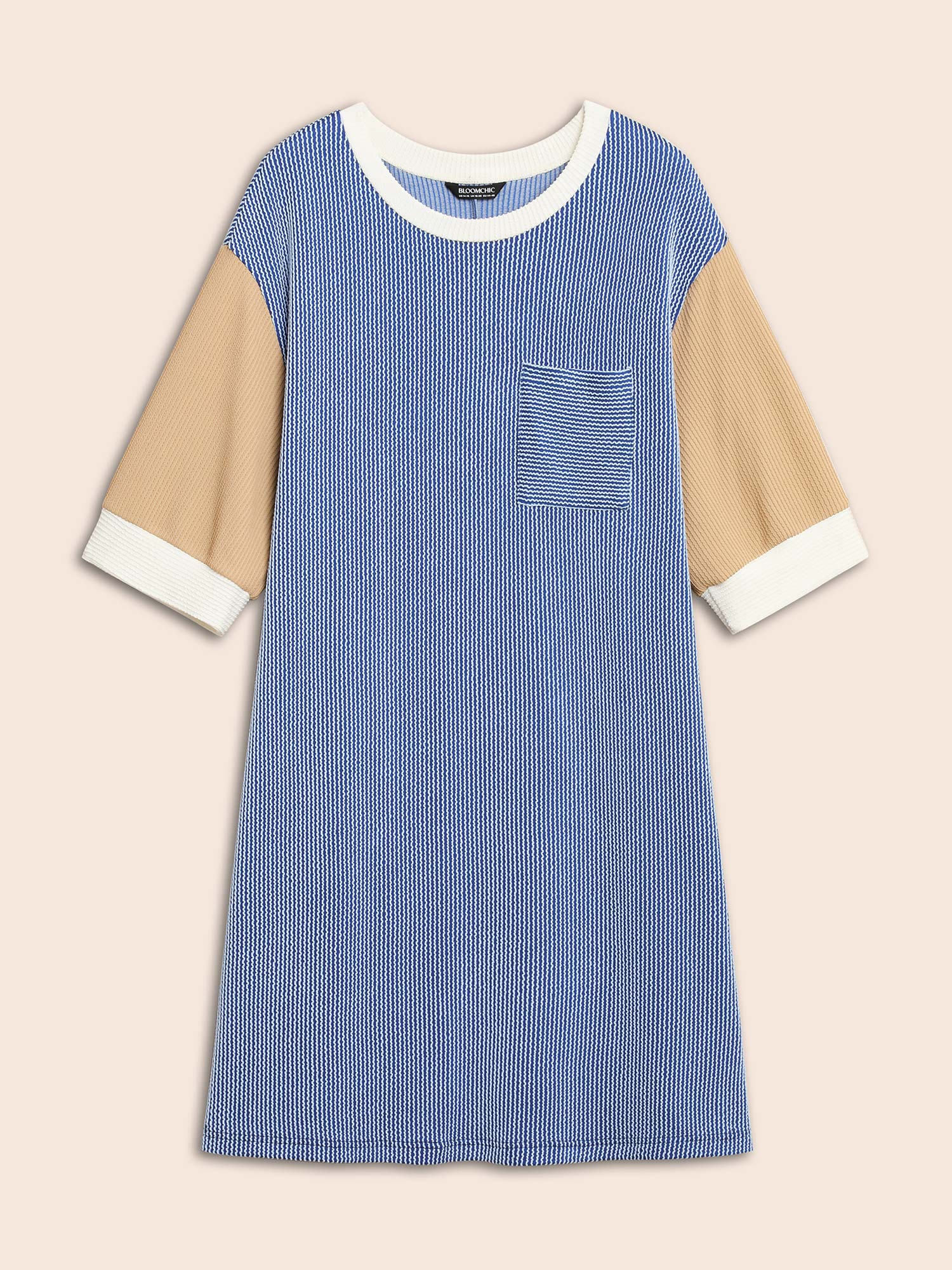 Texture Contrast Patchwork Patched Pocket Dress - Image 7