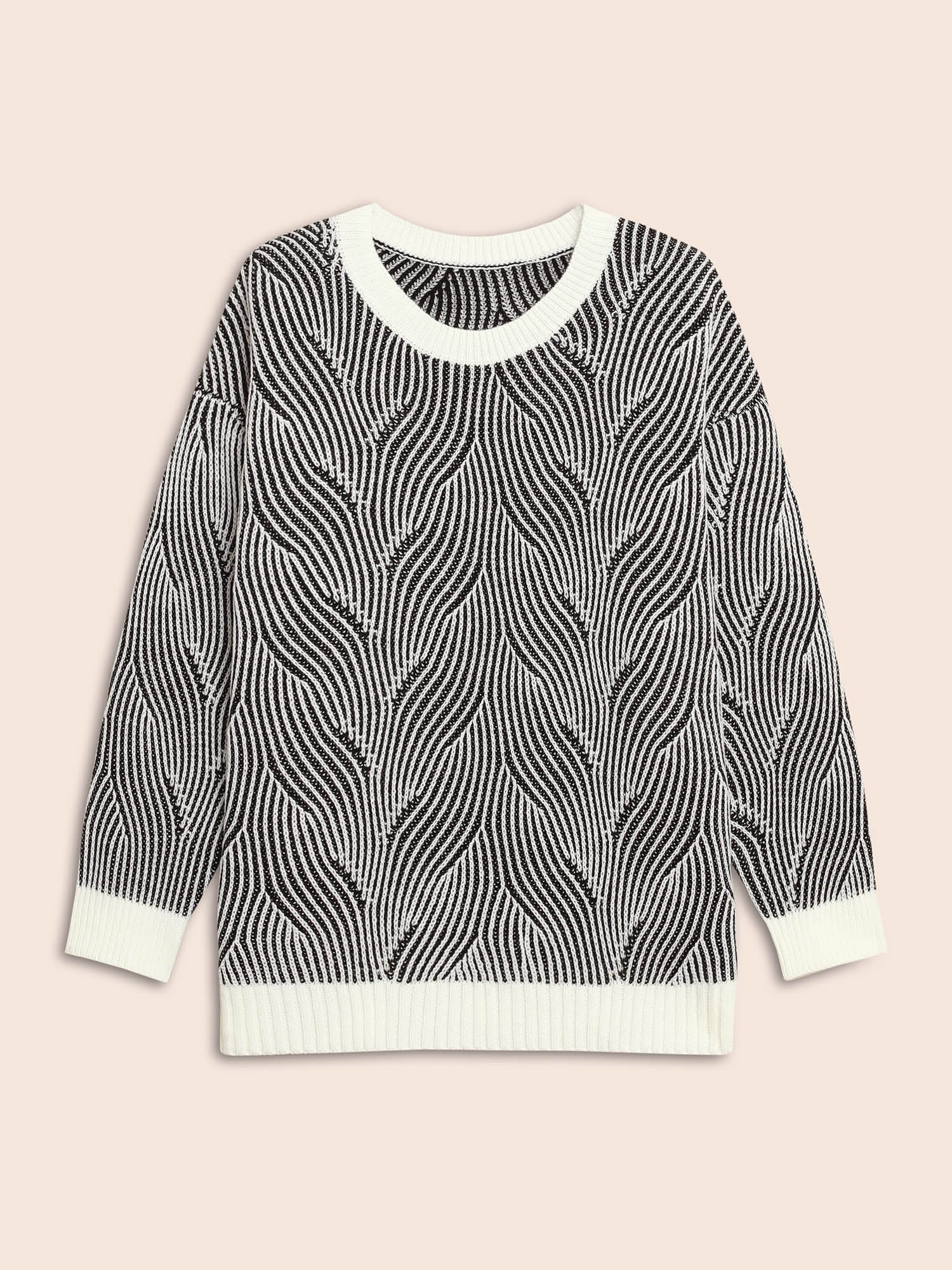 Texture Contrast Round Neck Pullover - Image 8