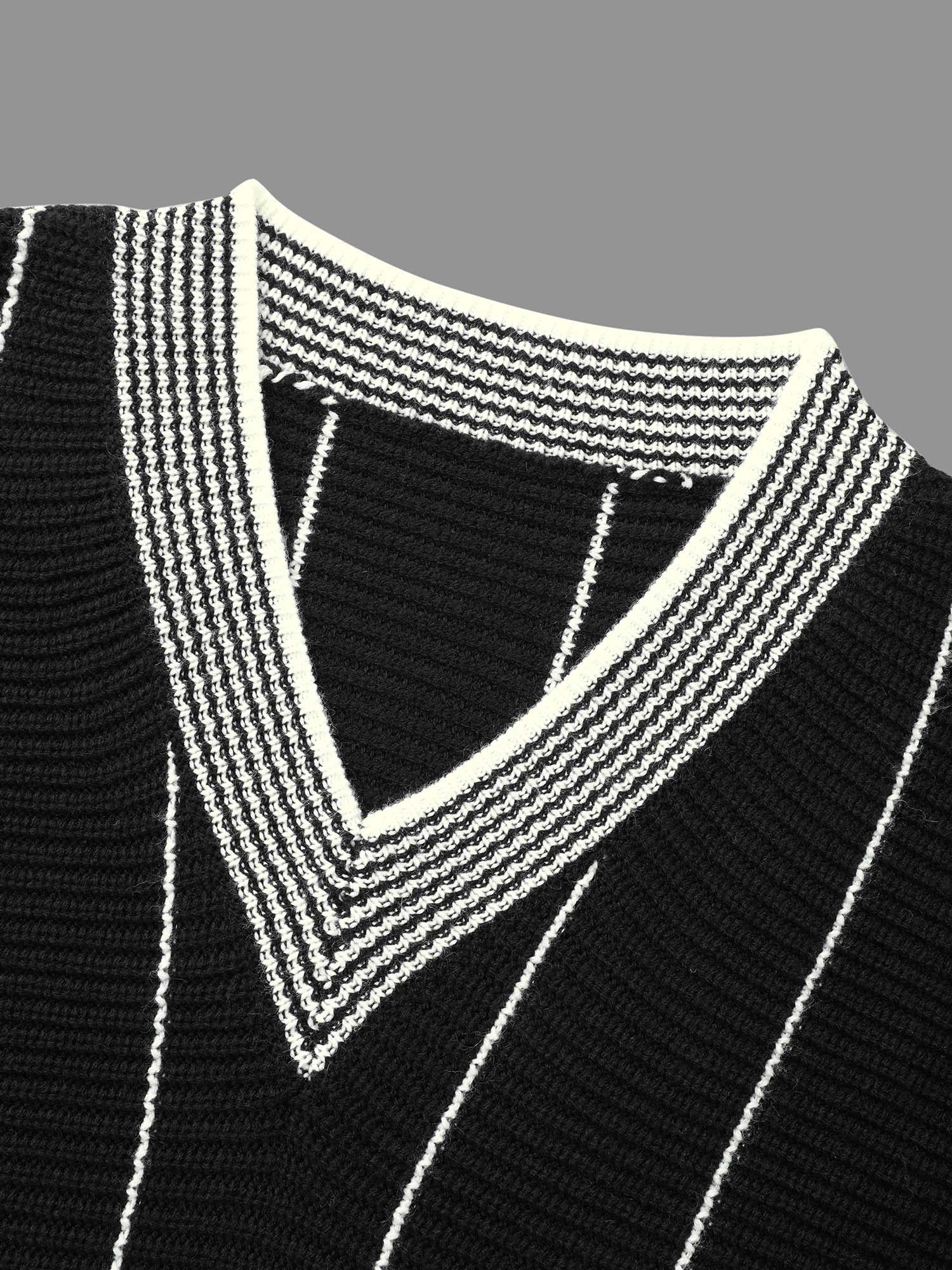 Texture Contrast Striped Lantern Sleeve Pullover - Image 6