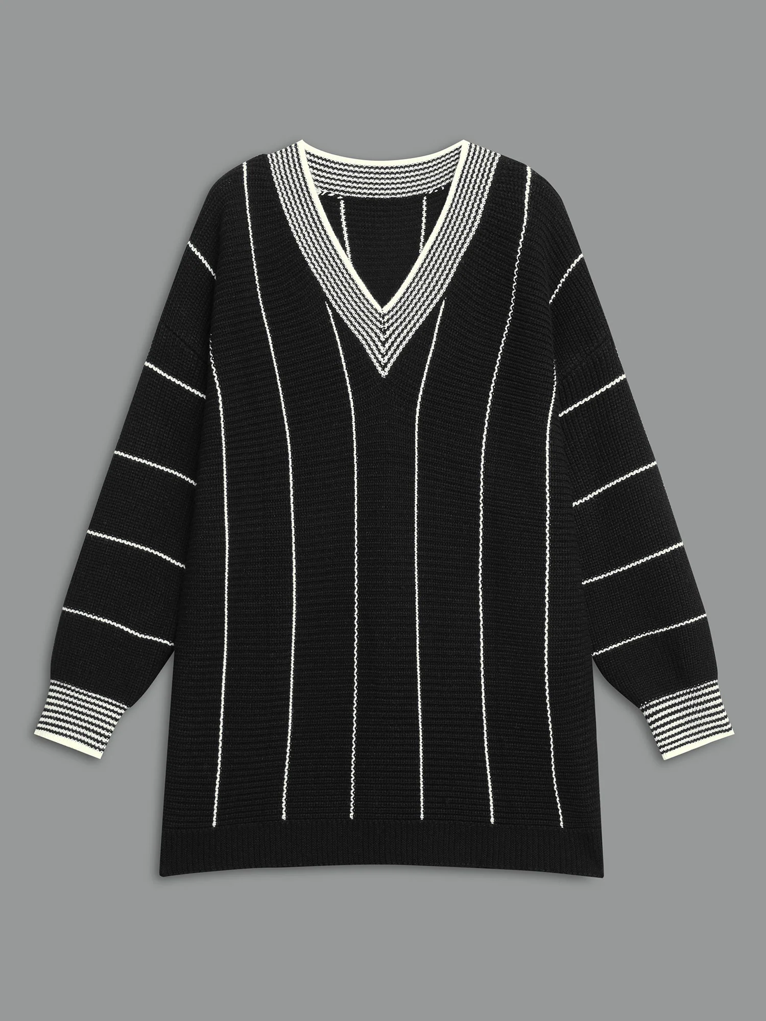 Texture Contrast Striped Lantern Sleeve Pullover - Image 8