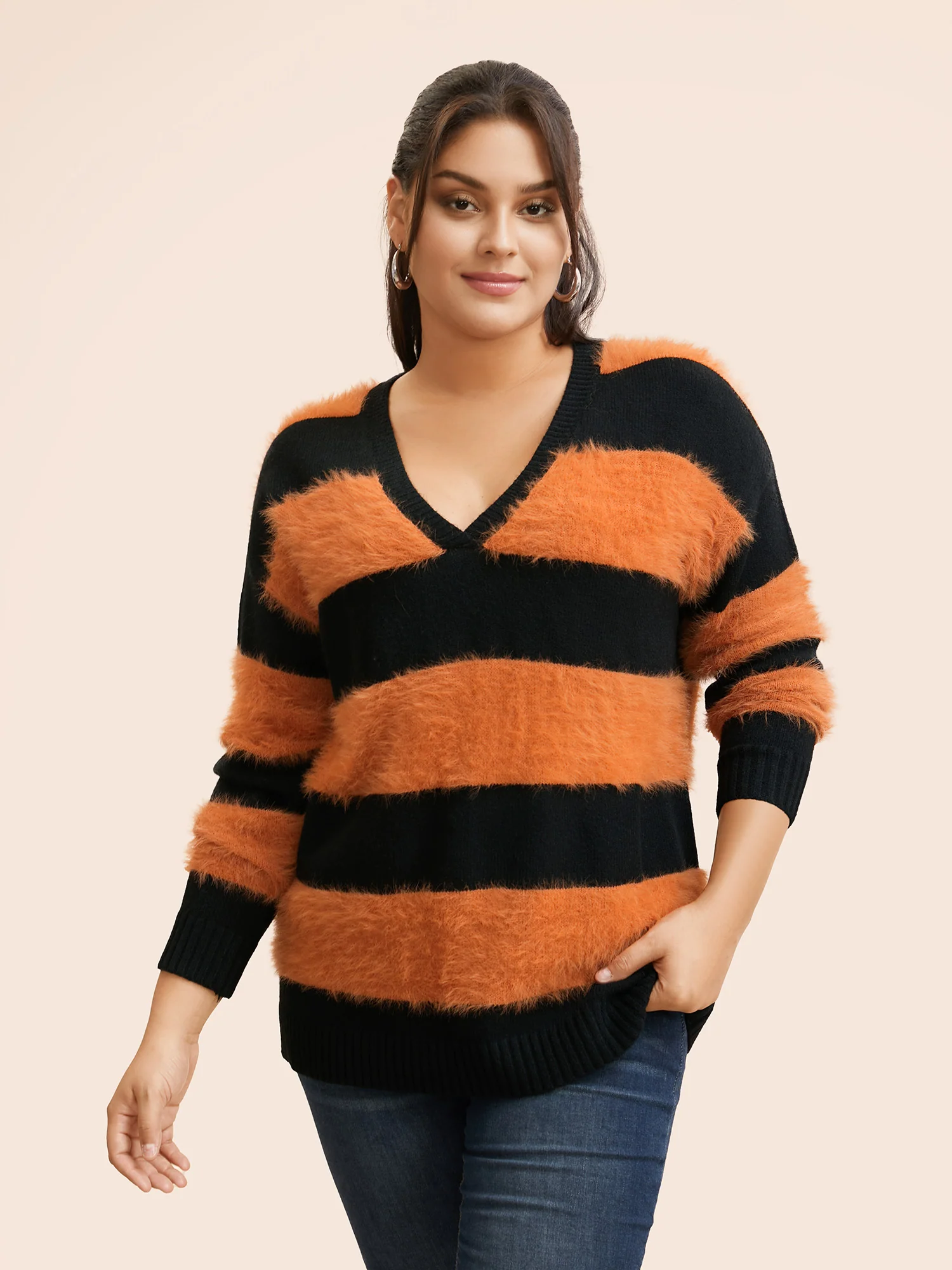 Texture Contrast V Neck Pullover - Image 3