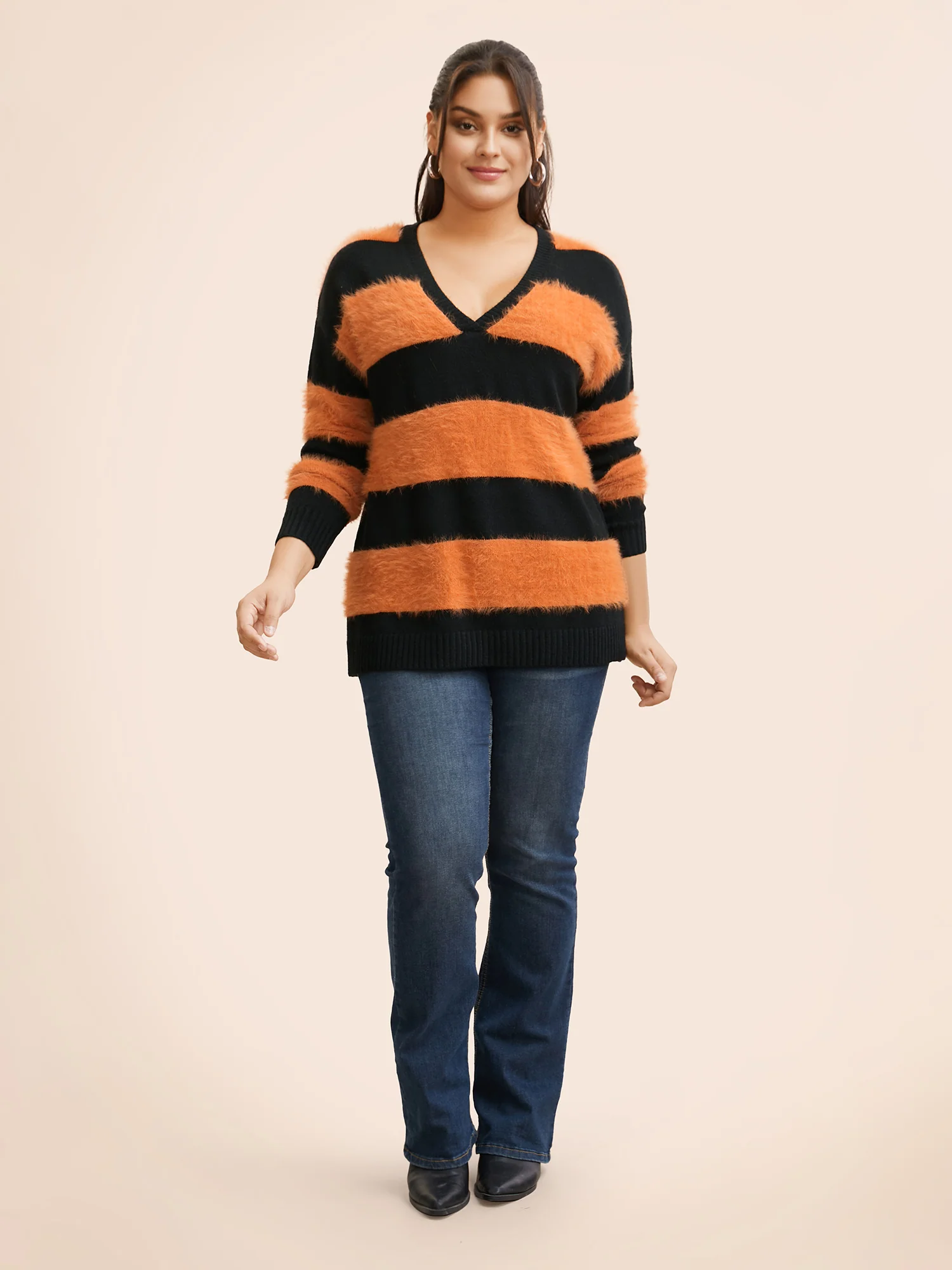 Texture Contrast V Neck Pullover - Image 4