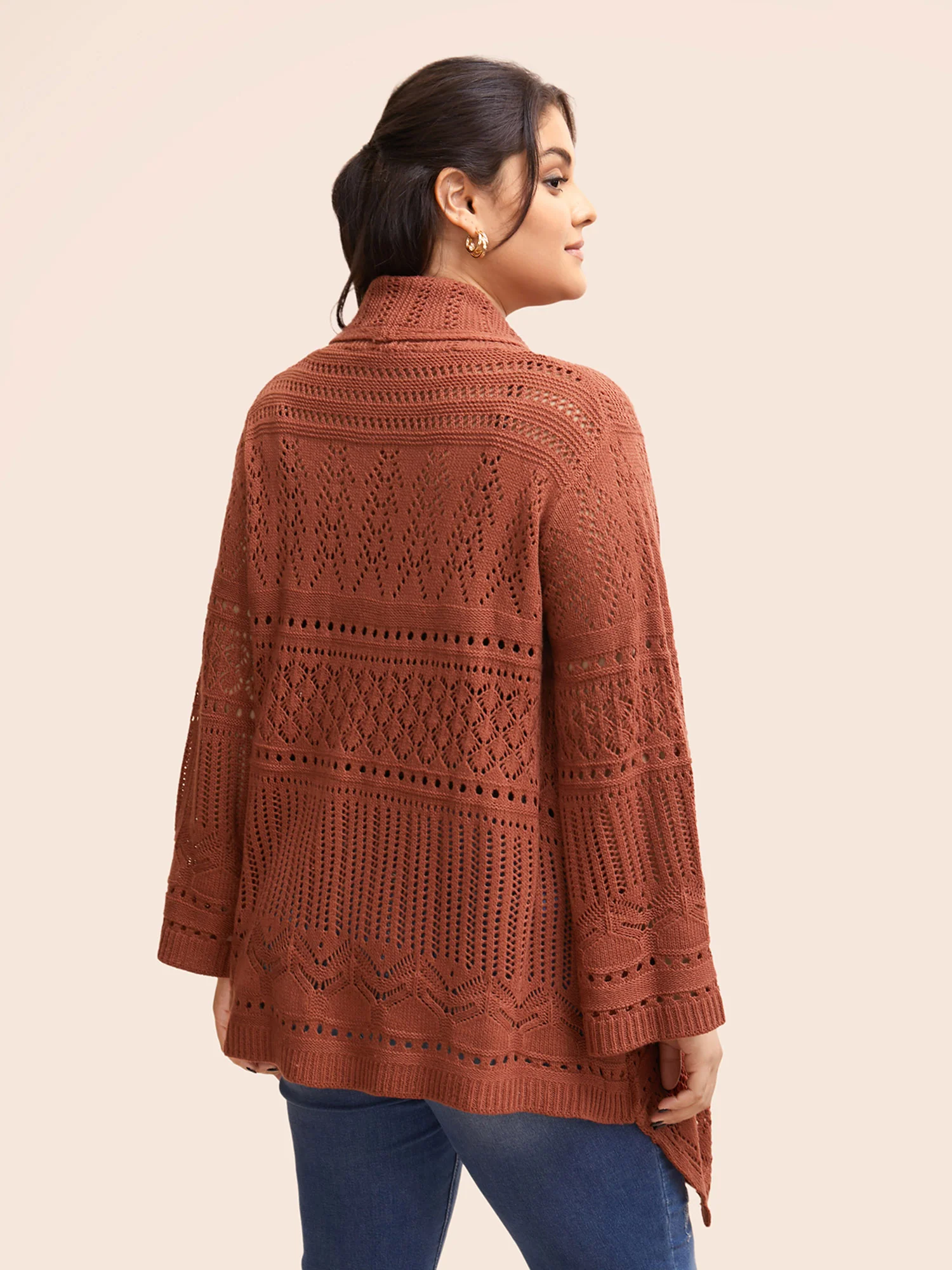 Texture Cut Out Bell Sleeve Cardigan - Image 2