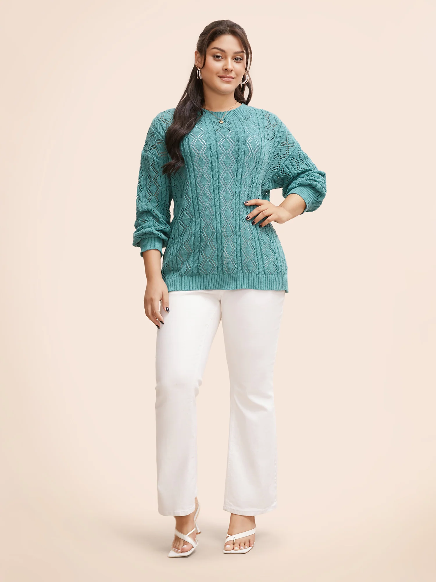 Texture Cut Out Drop Shoulder Pullover - Image 3