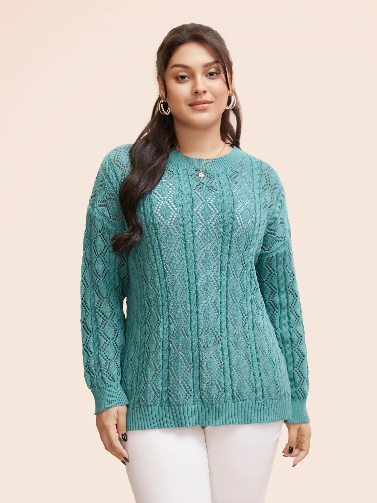Texture Cut Out Drop Shoulder Pullover - Image 4