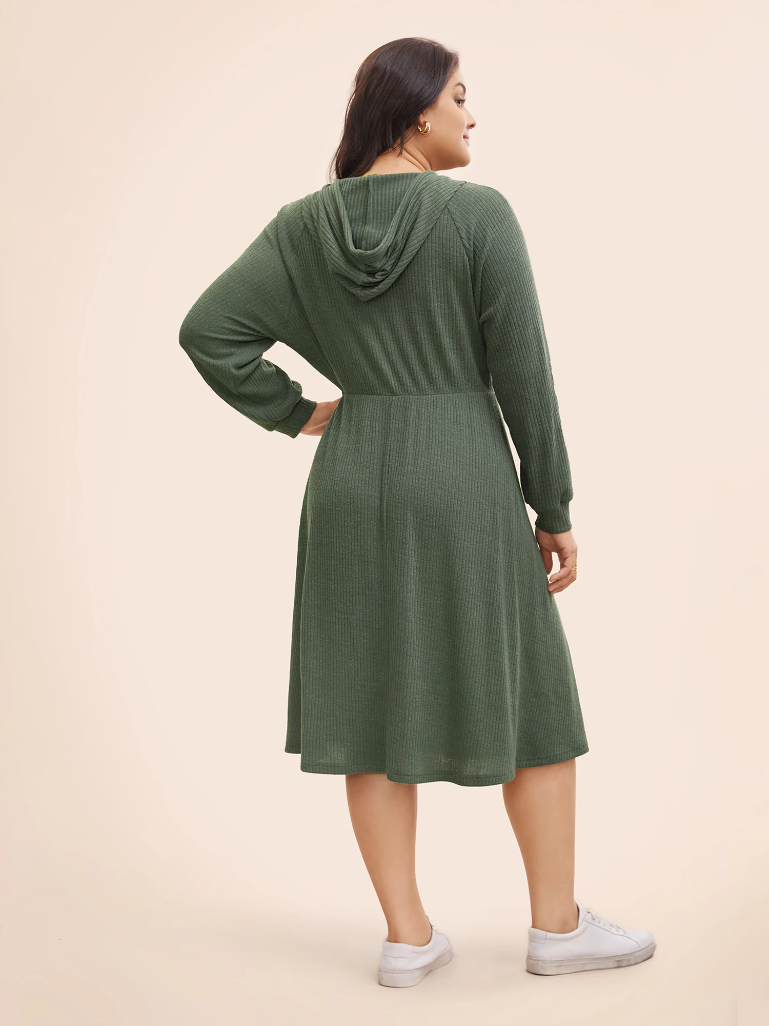 Texture Drawstring Hooded Pocket Dress - Image 3