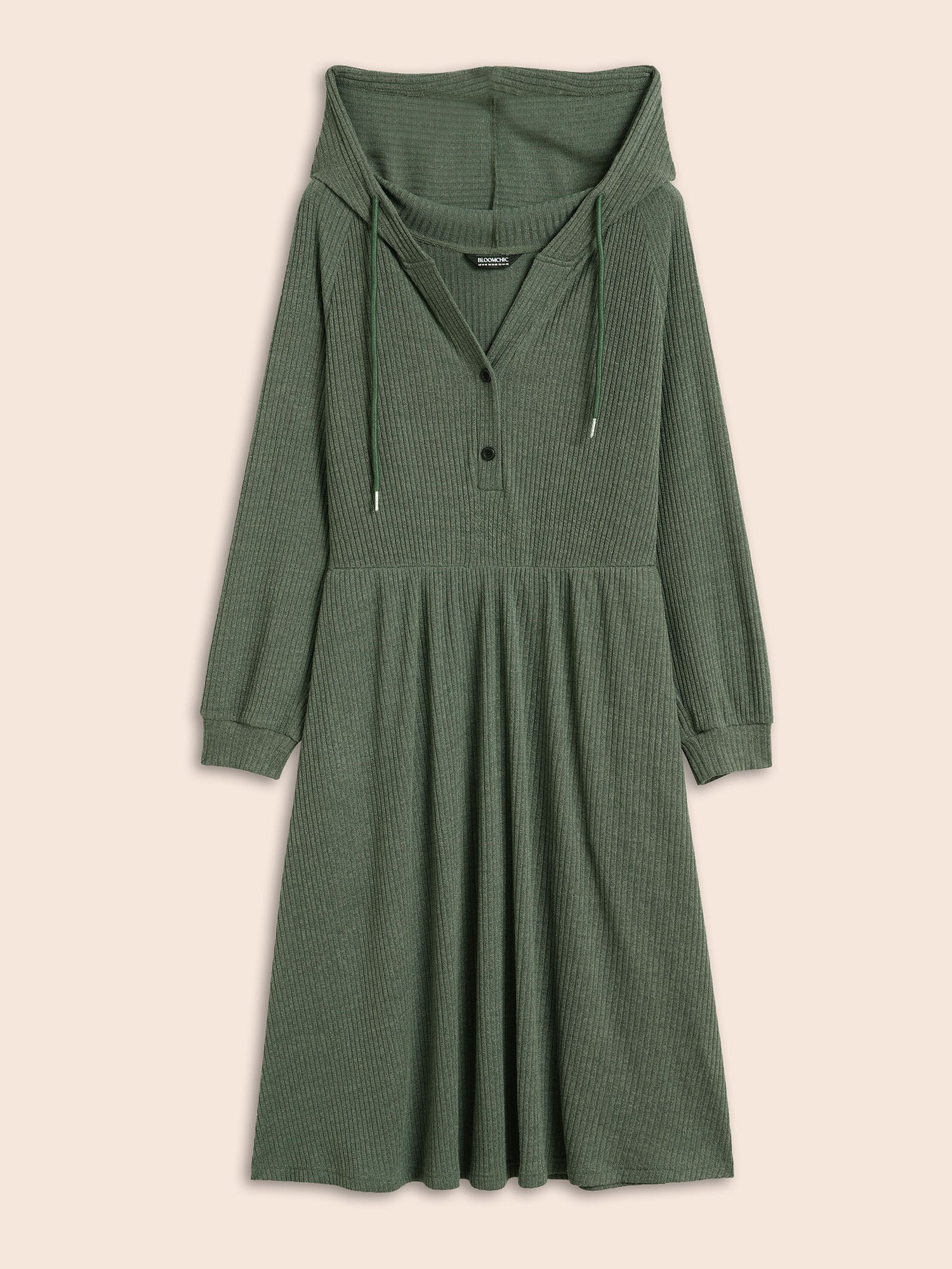 Texture Drawstring Hooded Pocket Dress - Image 7