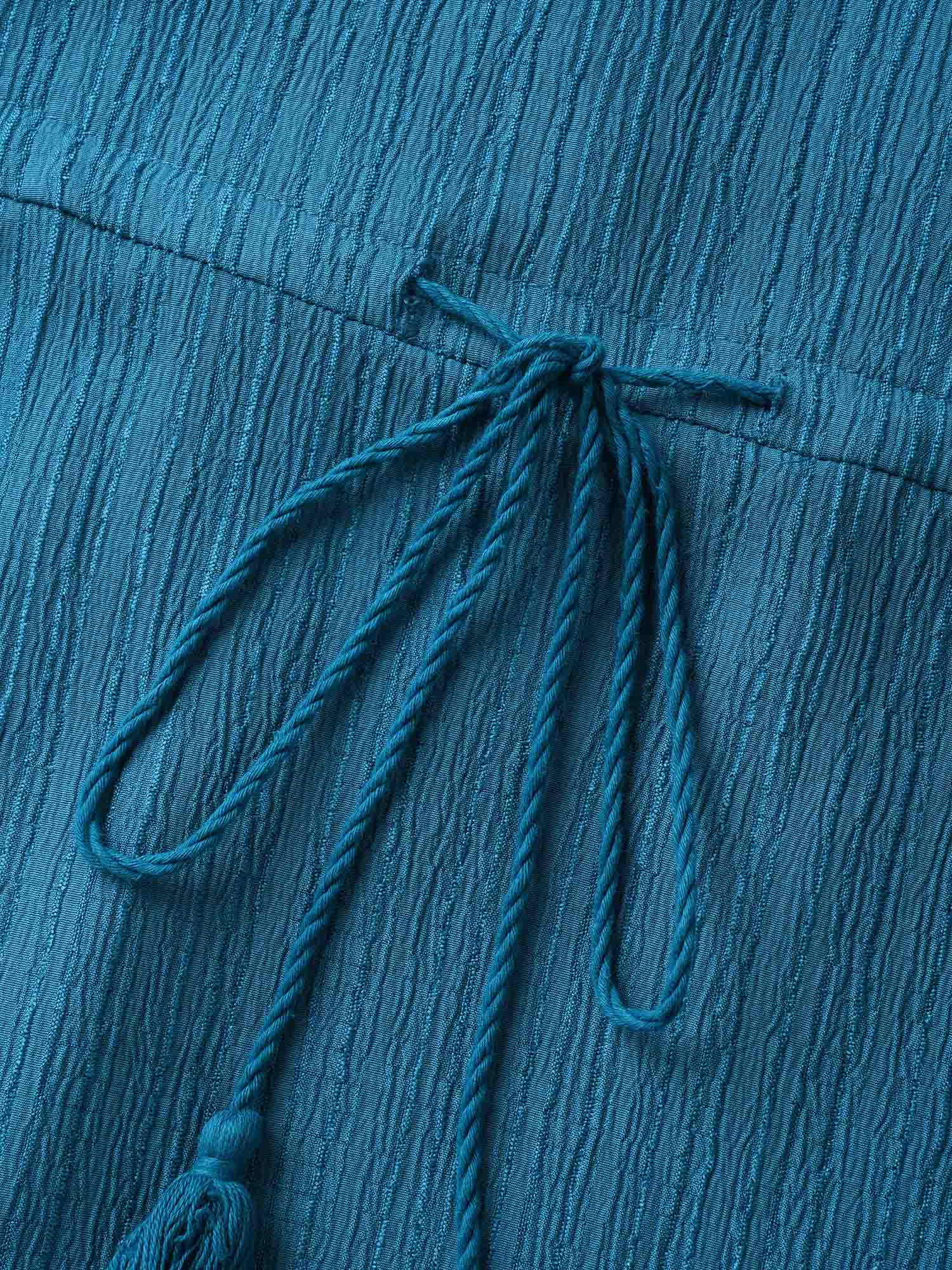 Texture Drawstring Tie Knot Tassels Dress - Image 10