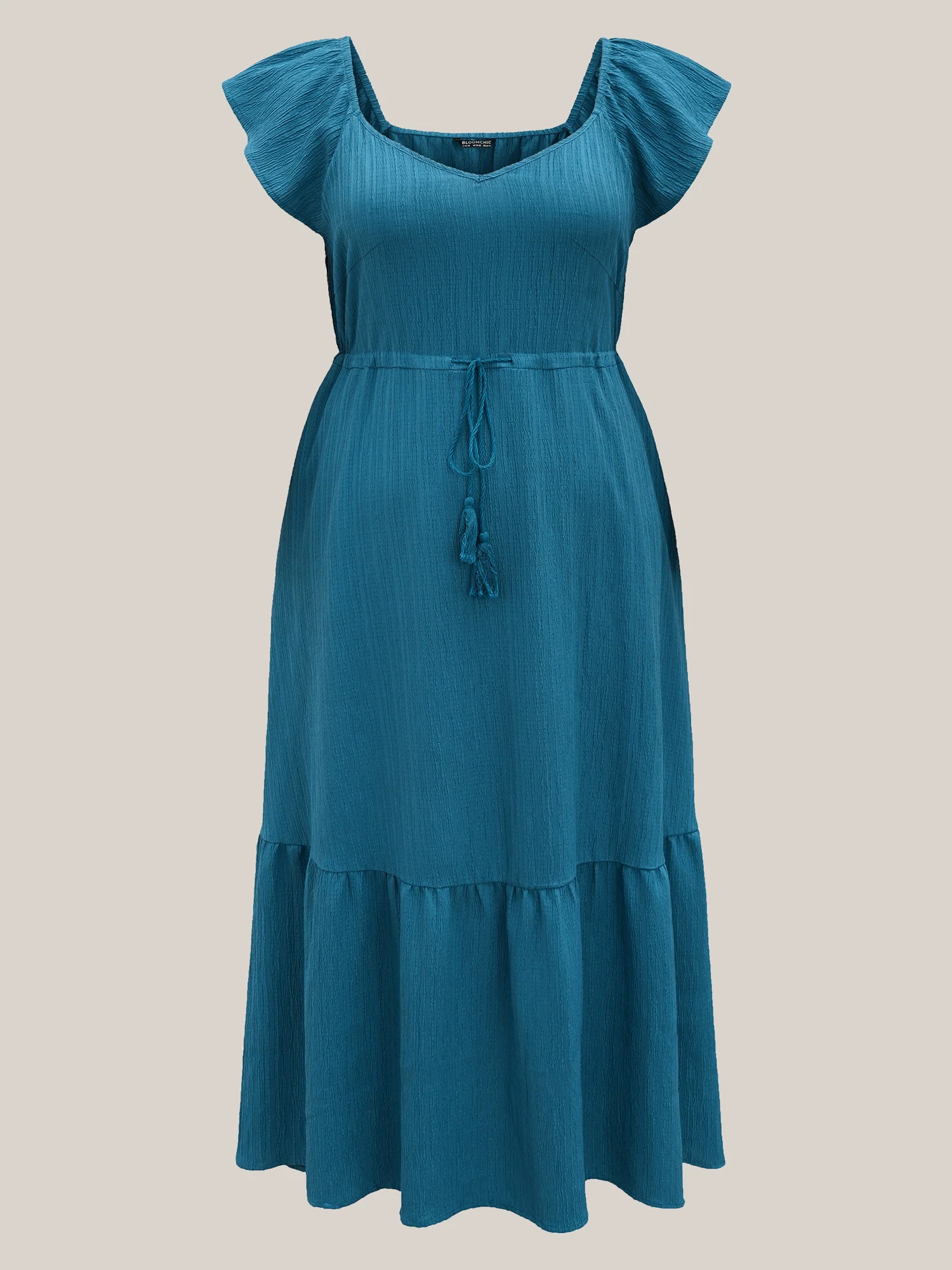 Texture Drawstring Tie Knot Tassels Dress - Image 11