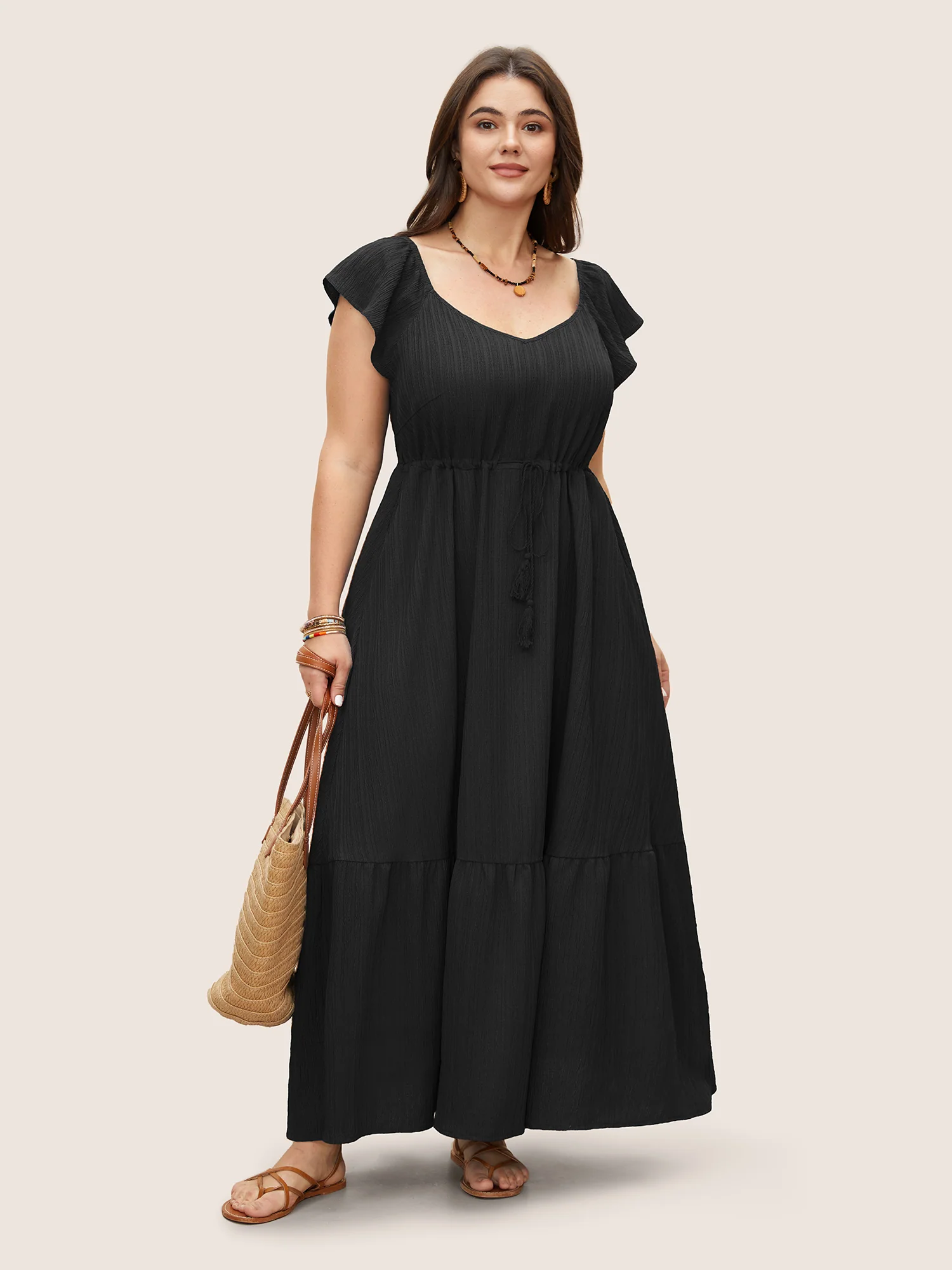 Texture Drawstring Tie Knot Tassels Dress - Image 12