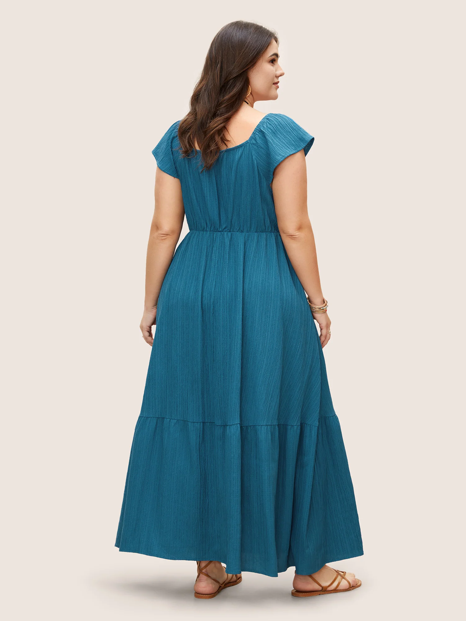 Texture Drawstring Tie Knot Tassels Dress - Image 4