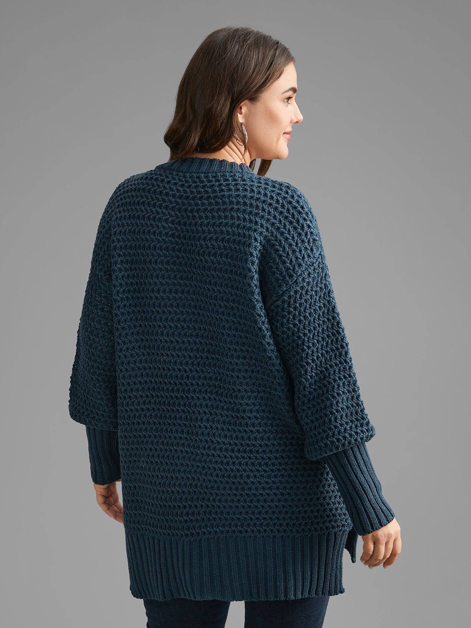 Texture Drop Shoulder Split Hem Pullover - Image 2