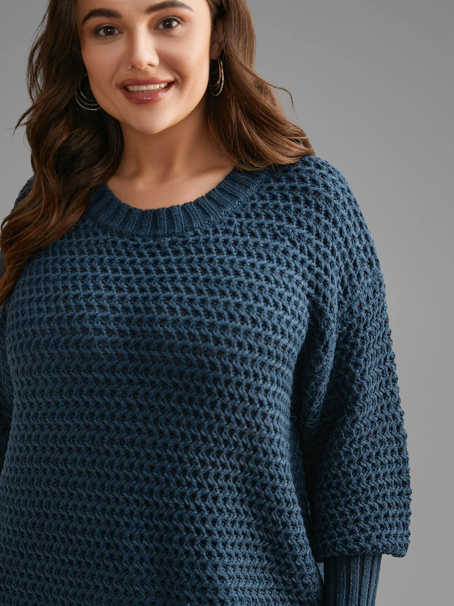 Texture Drop Shoulder Split Hem Pullover - Image 5