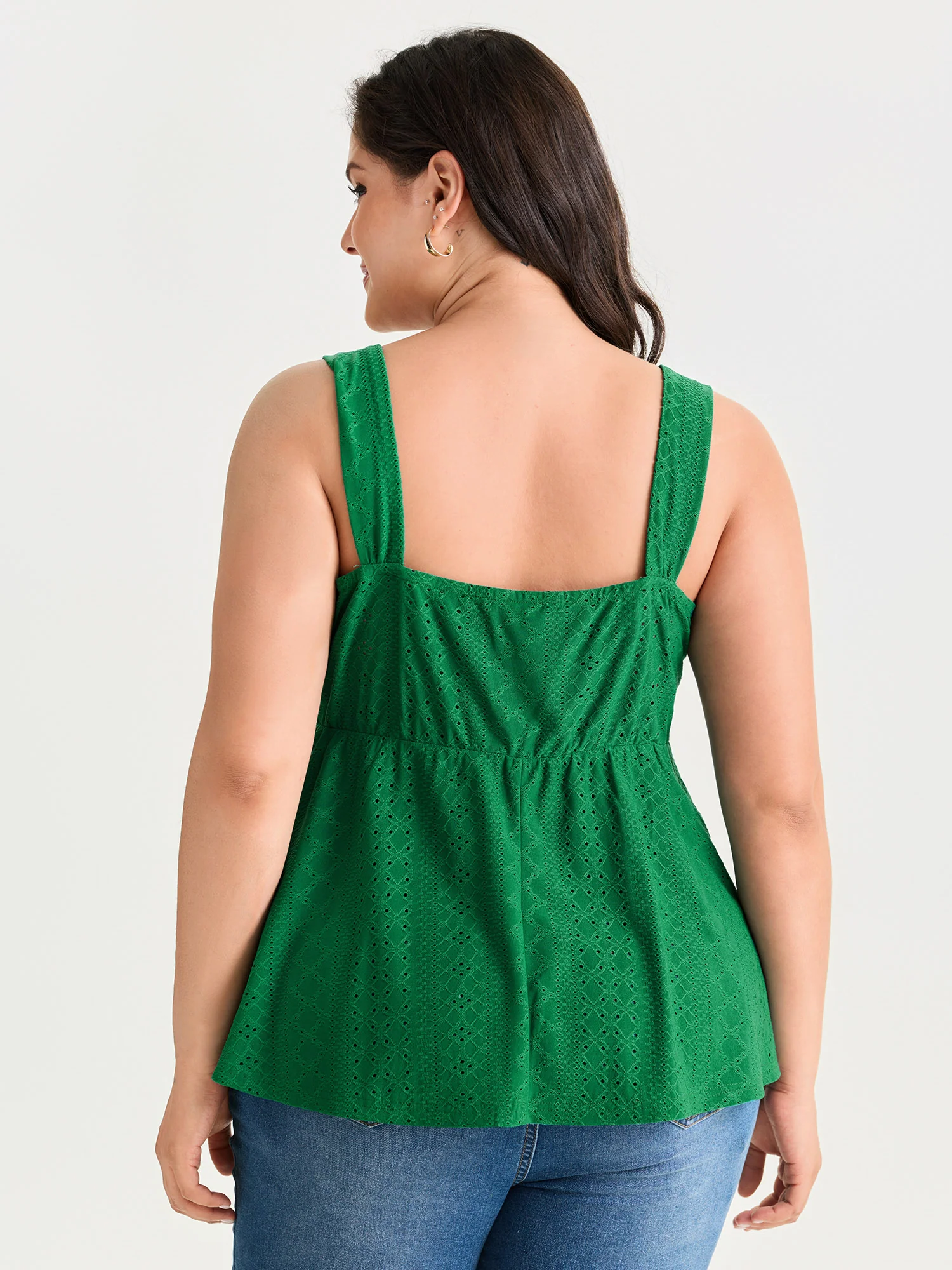 Texture Eyelet Sweetheart Neck Drawstring Tank Top - Image 4