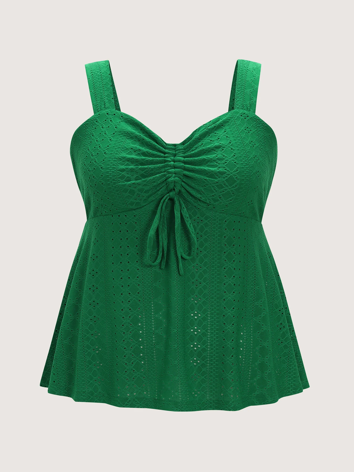 Texture Eyelet Sweetheart Neck Drawstring Tank Top - Image 7
