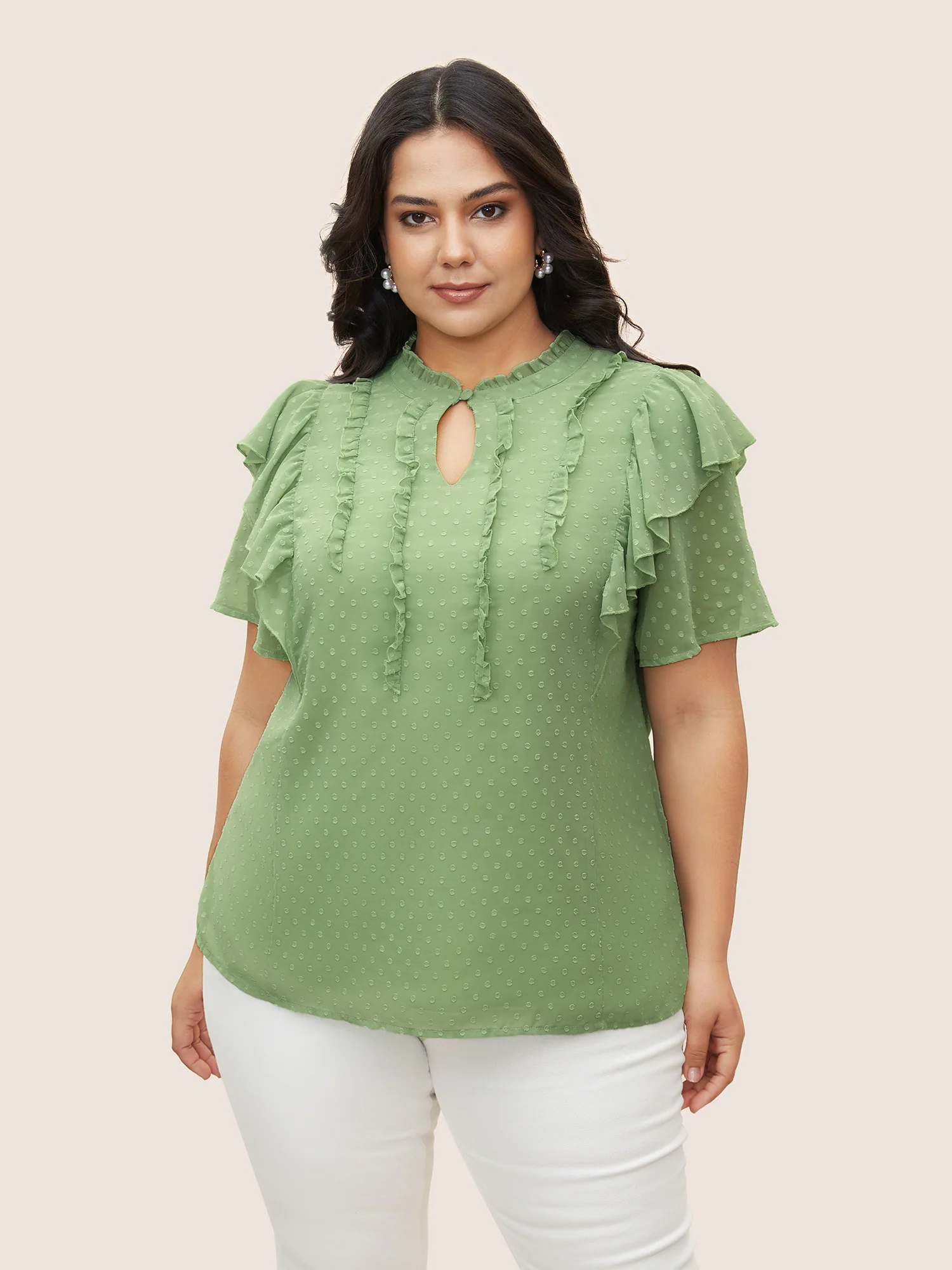 Texture Frill Trim Ruffle Sleeve Blouse - Image 2