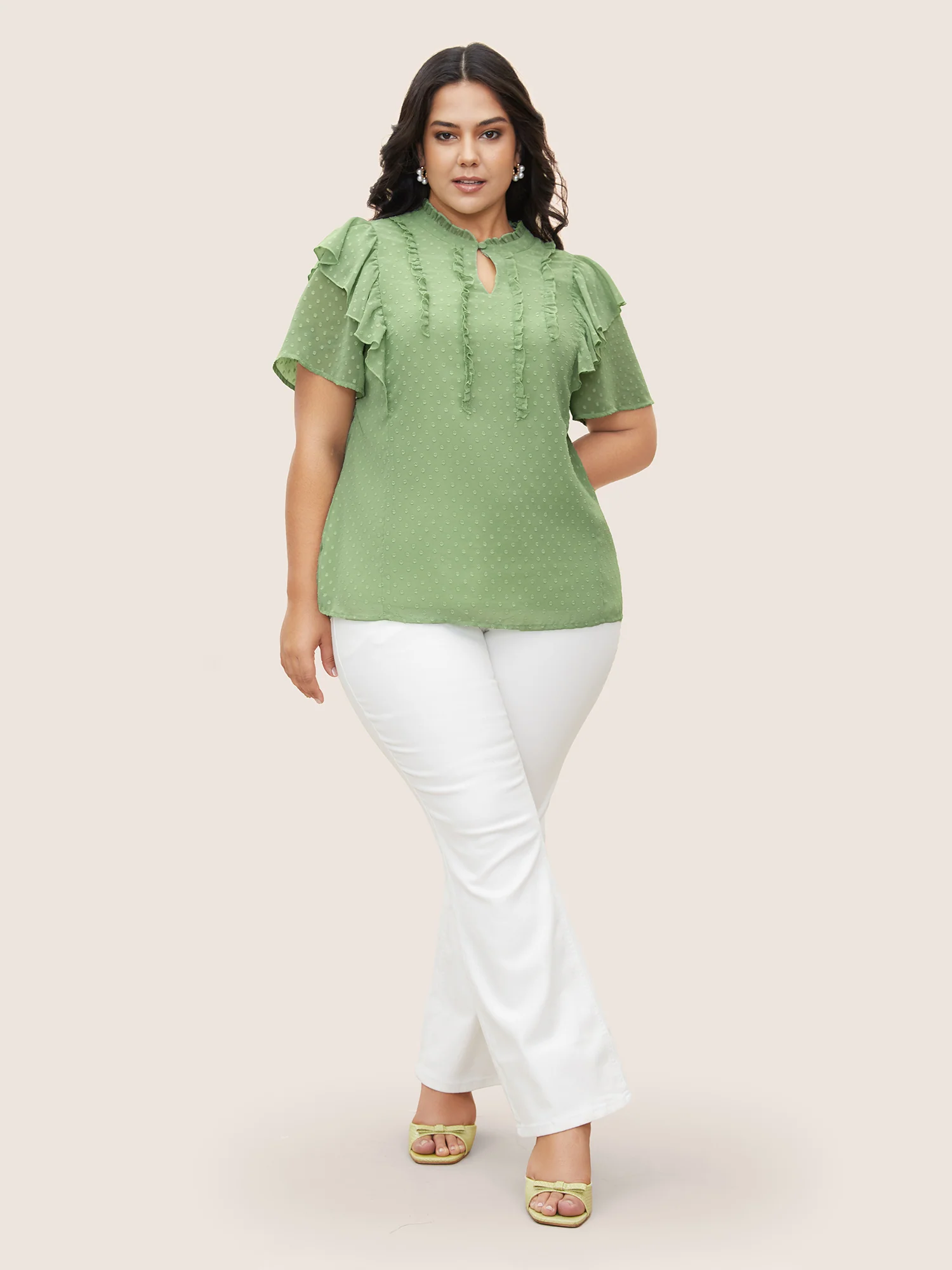 Texture Frill Trim Ruffle Sleeve Blouse - Image 3