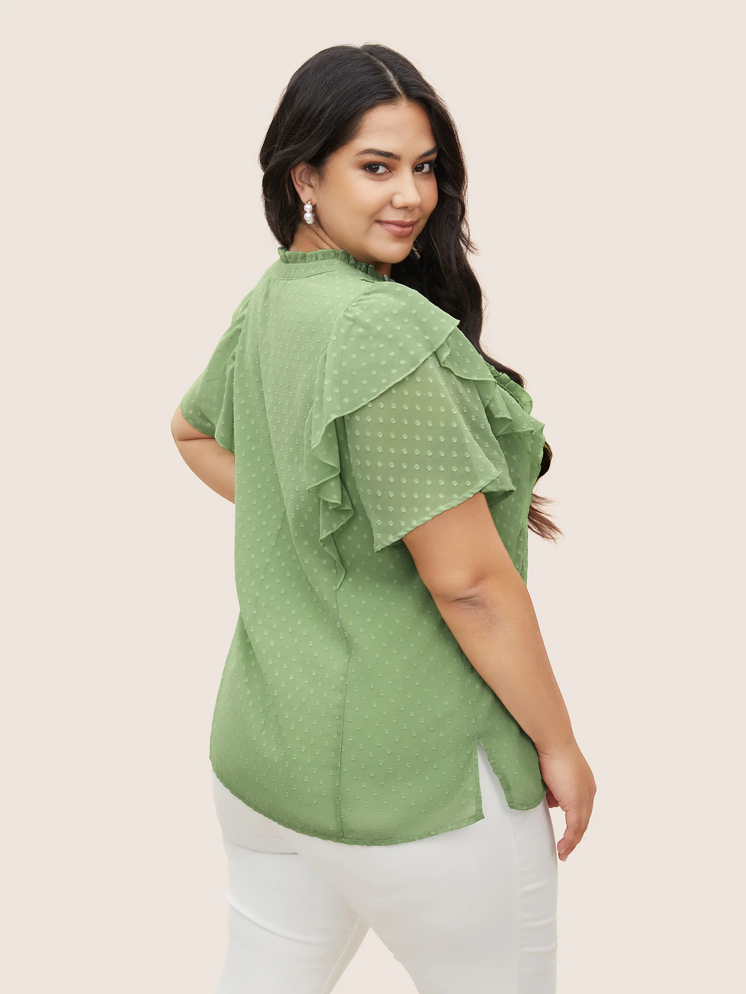 Texture Frill Trim Ruffle Sleeve Blouse - Image 4