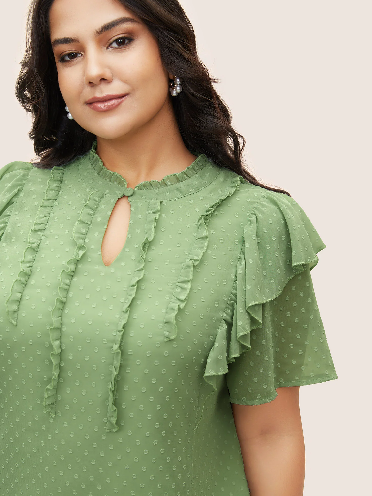 Texture Frill Trim Ruffle Sleeve Blouse - Image 5