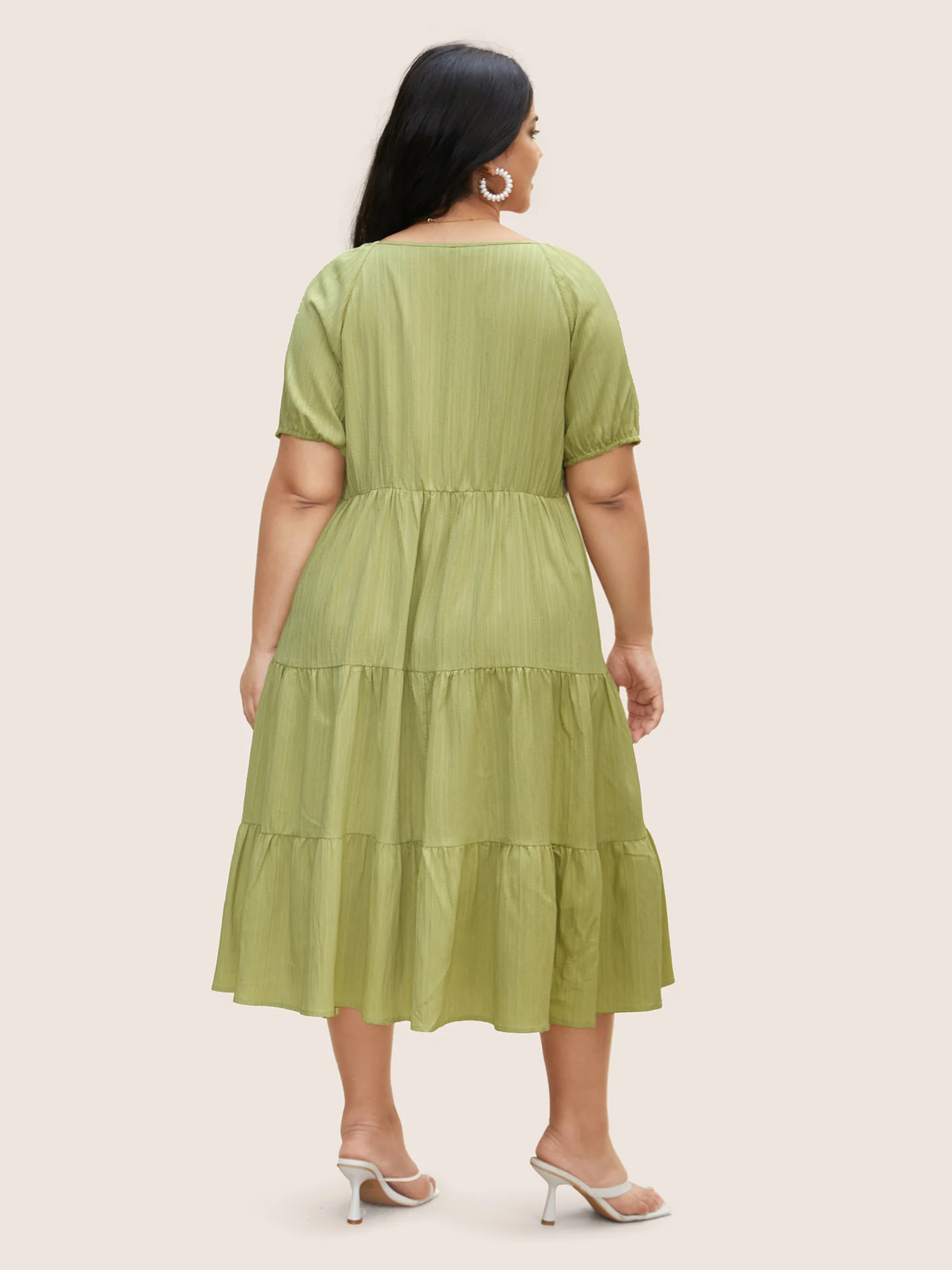 Texture Gathered Ruffle Layered Hem Midi Dress - Image 3
