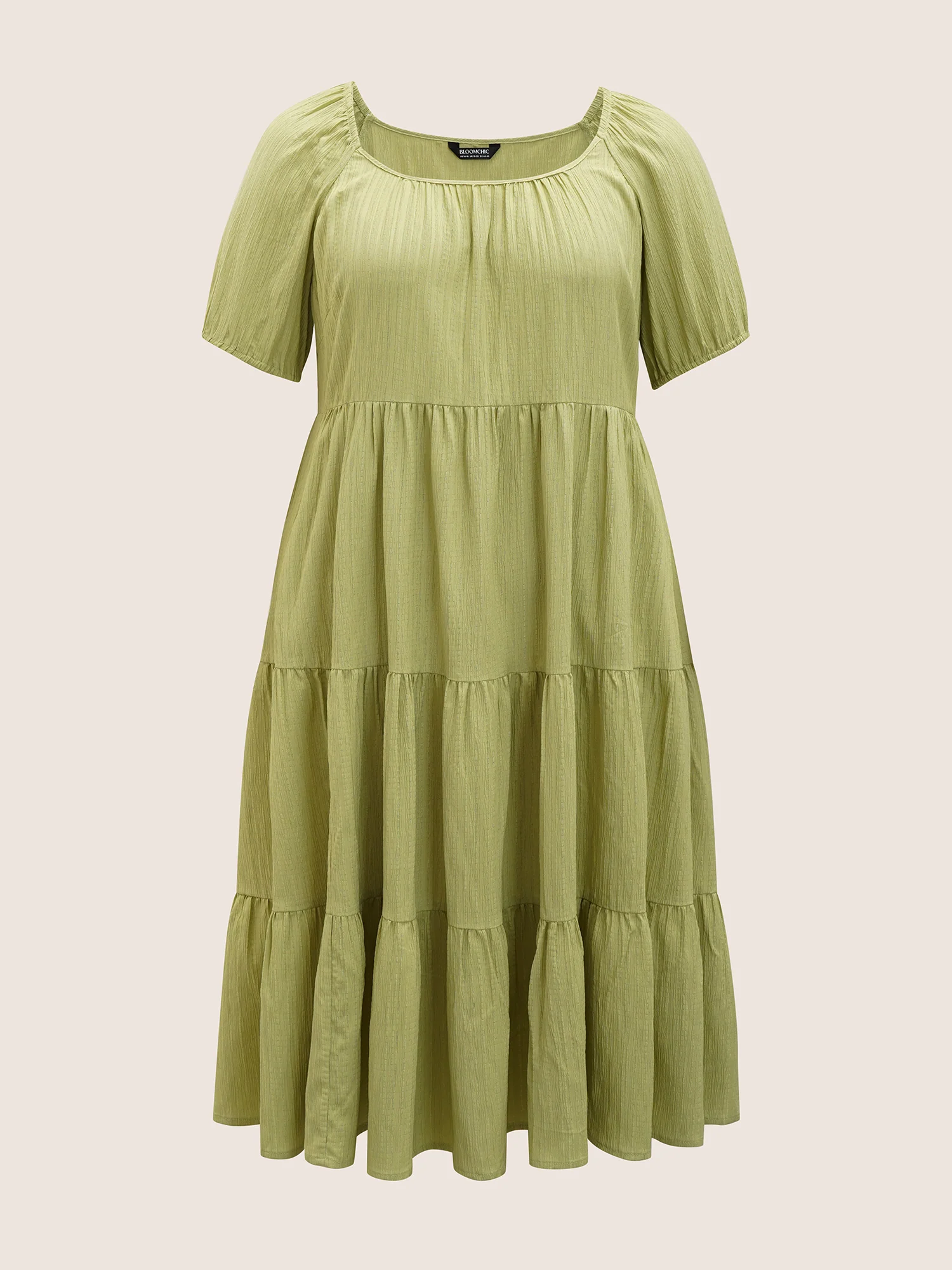 Texture Gathered Ruffle Layered Hem Midi Dress - Image 7