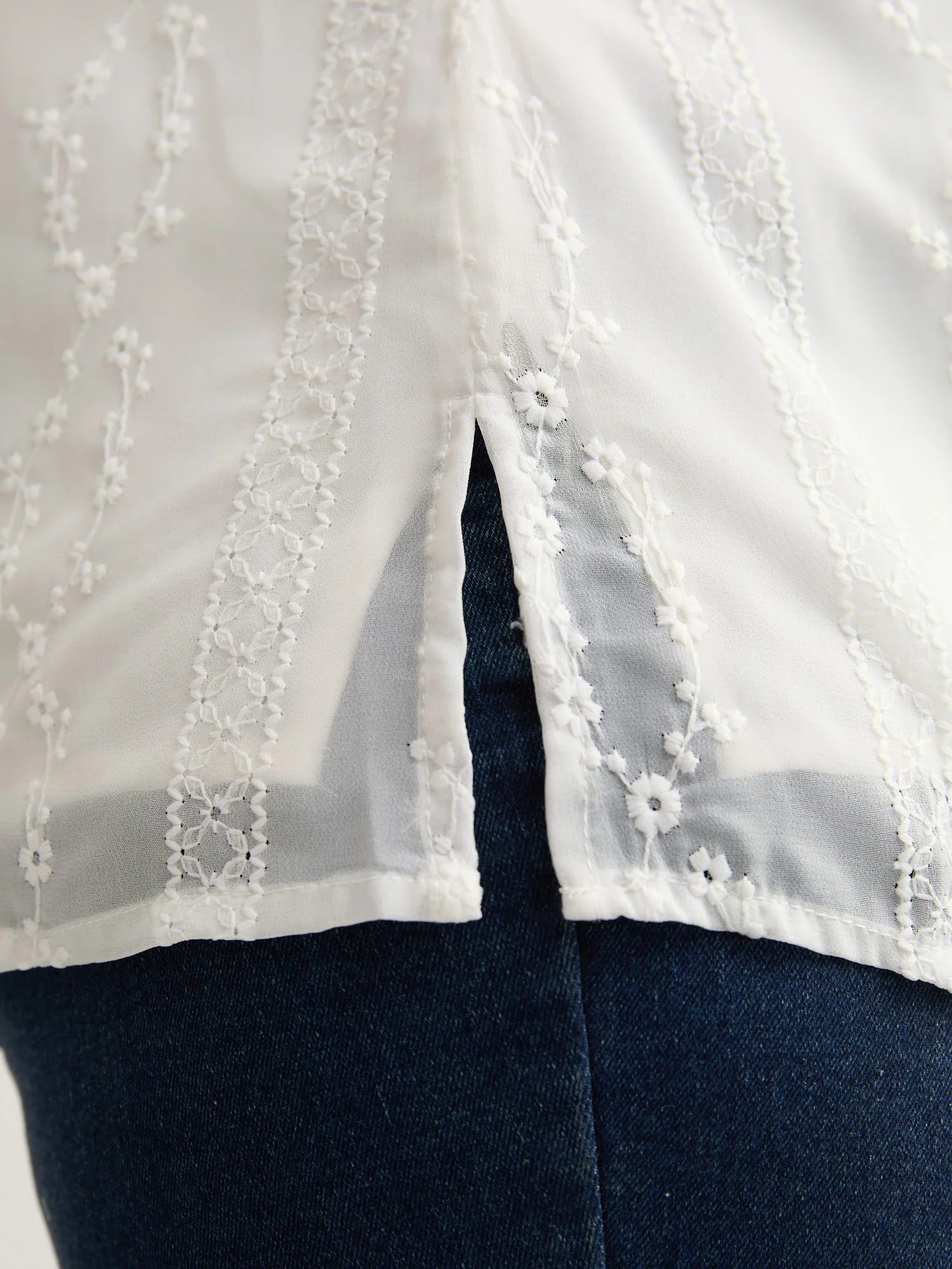 Texture Mesh Button Detail Tucked Seam Blouse - Image 4