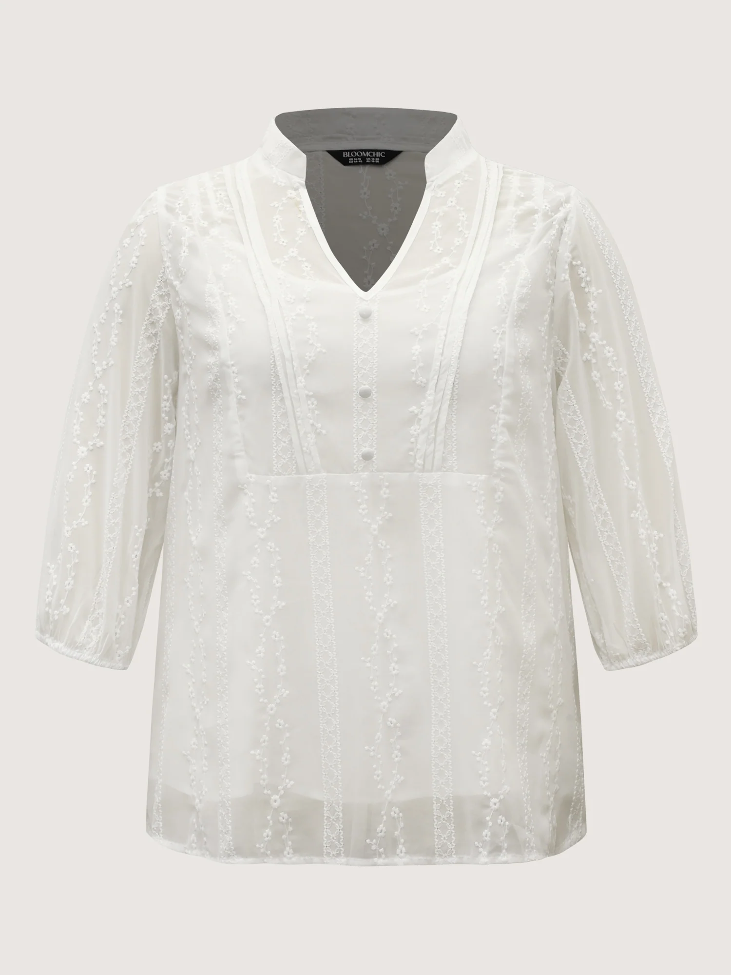 Texture Mesh Button Detail Tucked Seam Blouse - Image 6