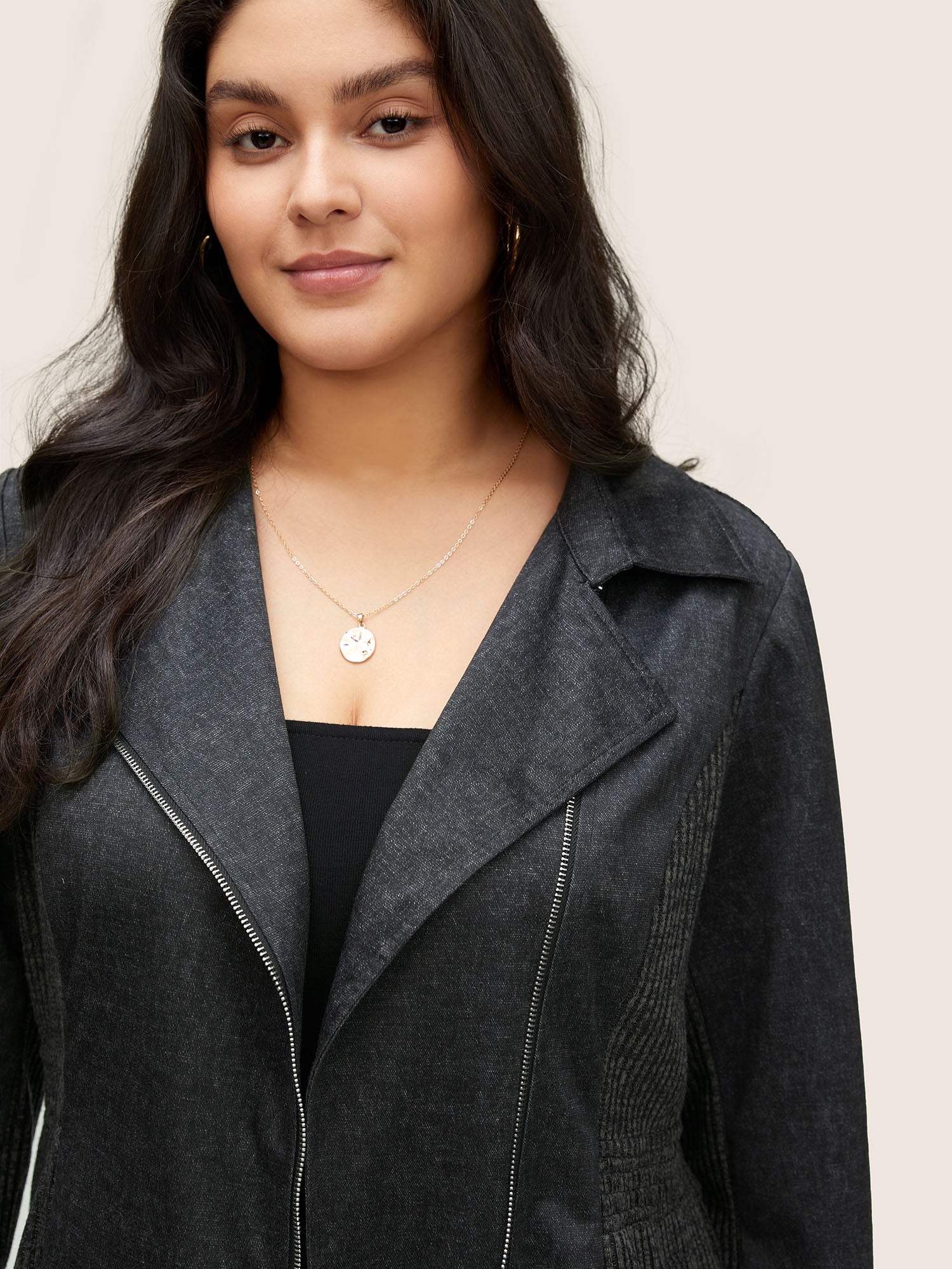 Texture Patchwork Rib Knit Zipper Jacket - Image 3