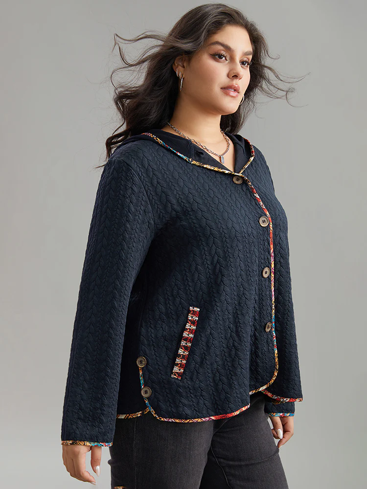 Texture Pocket Patchwork Button Detail Jacket - Image 3