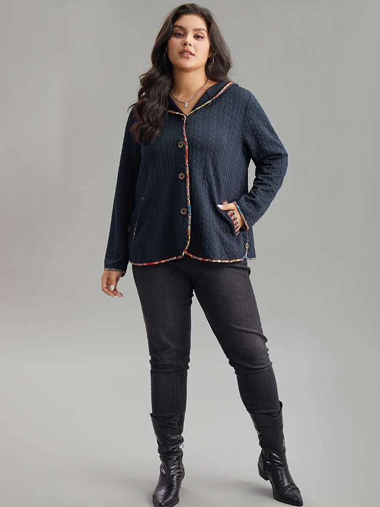Texture Pocket Patchwork Button Detail Jacket - Image 4