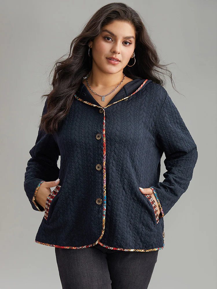 Texture Pocket Patchwork Button Detail Jacket - Image 5