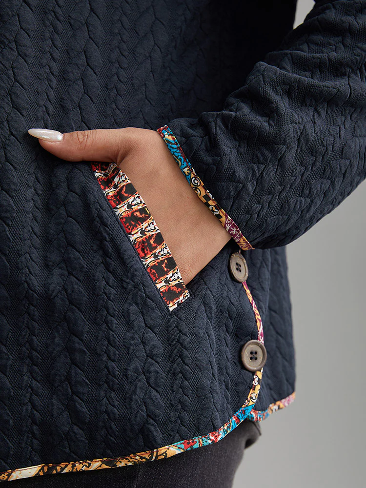 Texture Pocket Patchwork Button Detail Jacket - Image 8