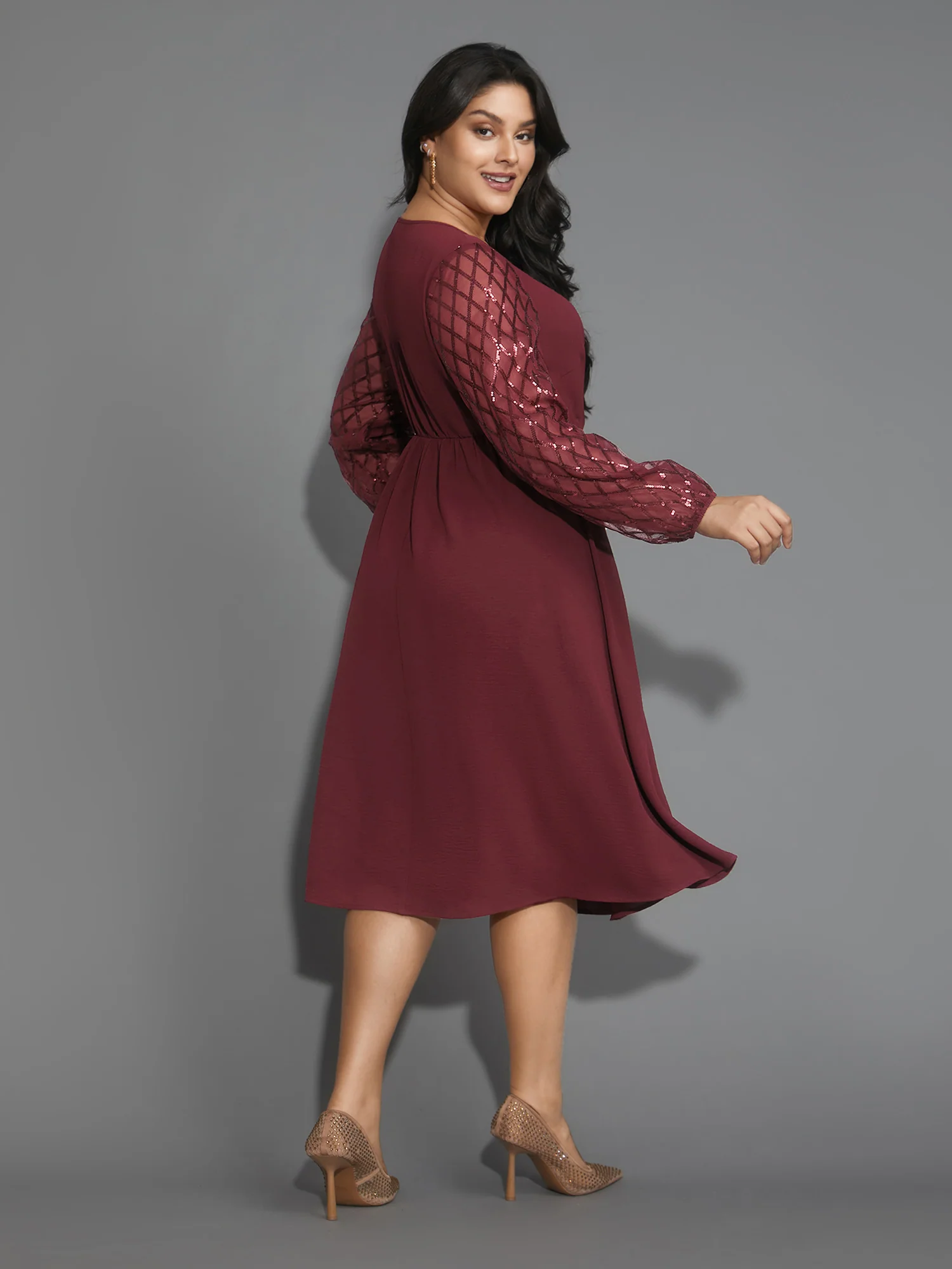 Texture Sequin Mesh Patchwork Midi Dress - Image 12