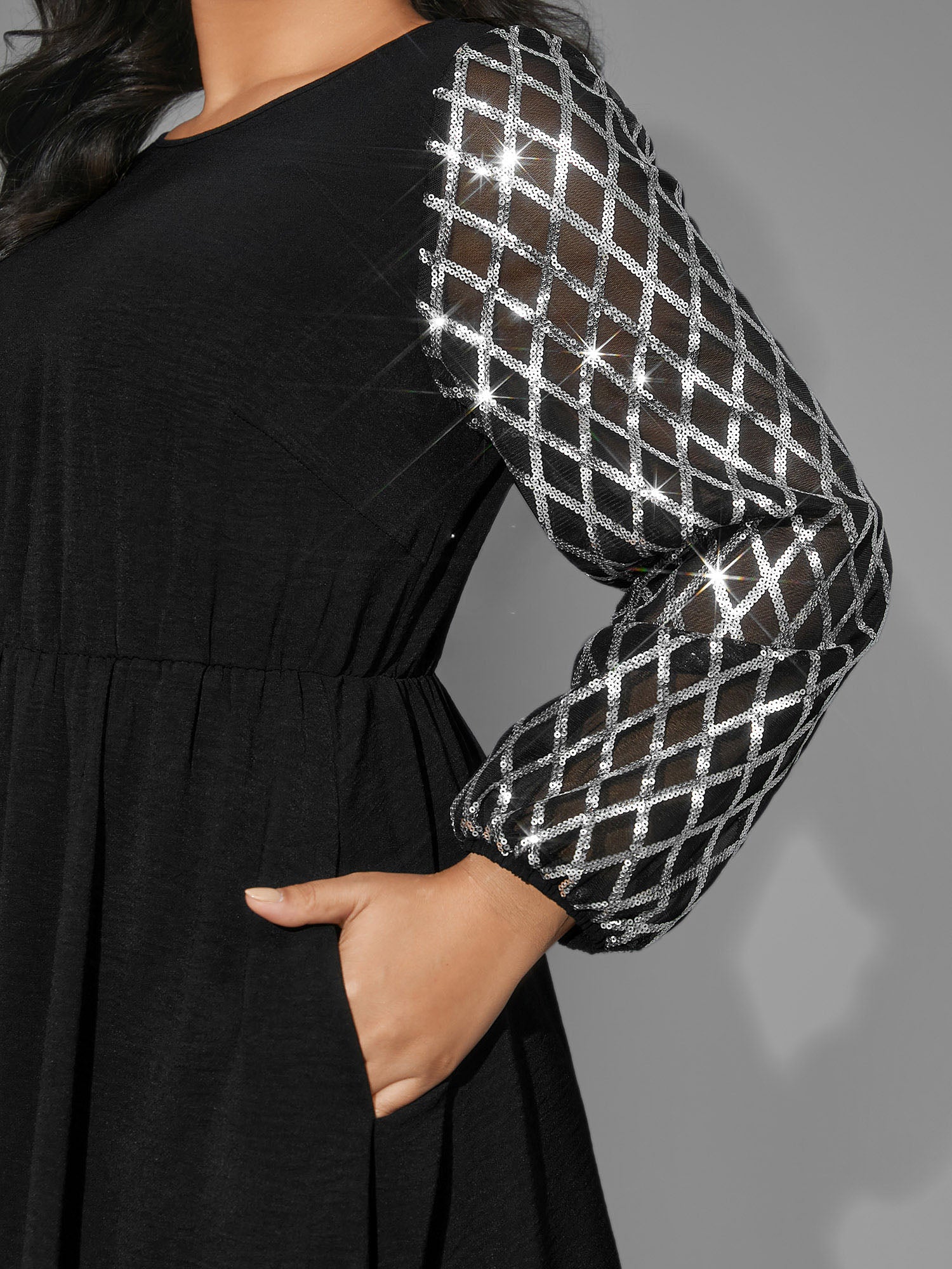Texture Sequin Mesh Patchwork Midi Dress - Image 2