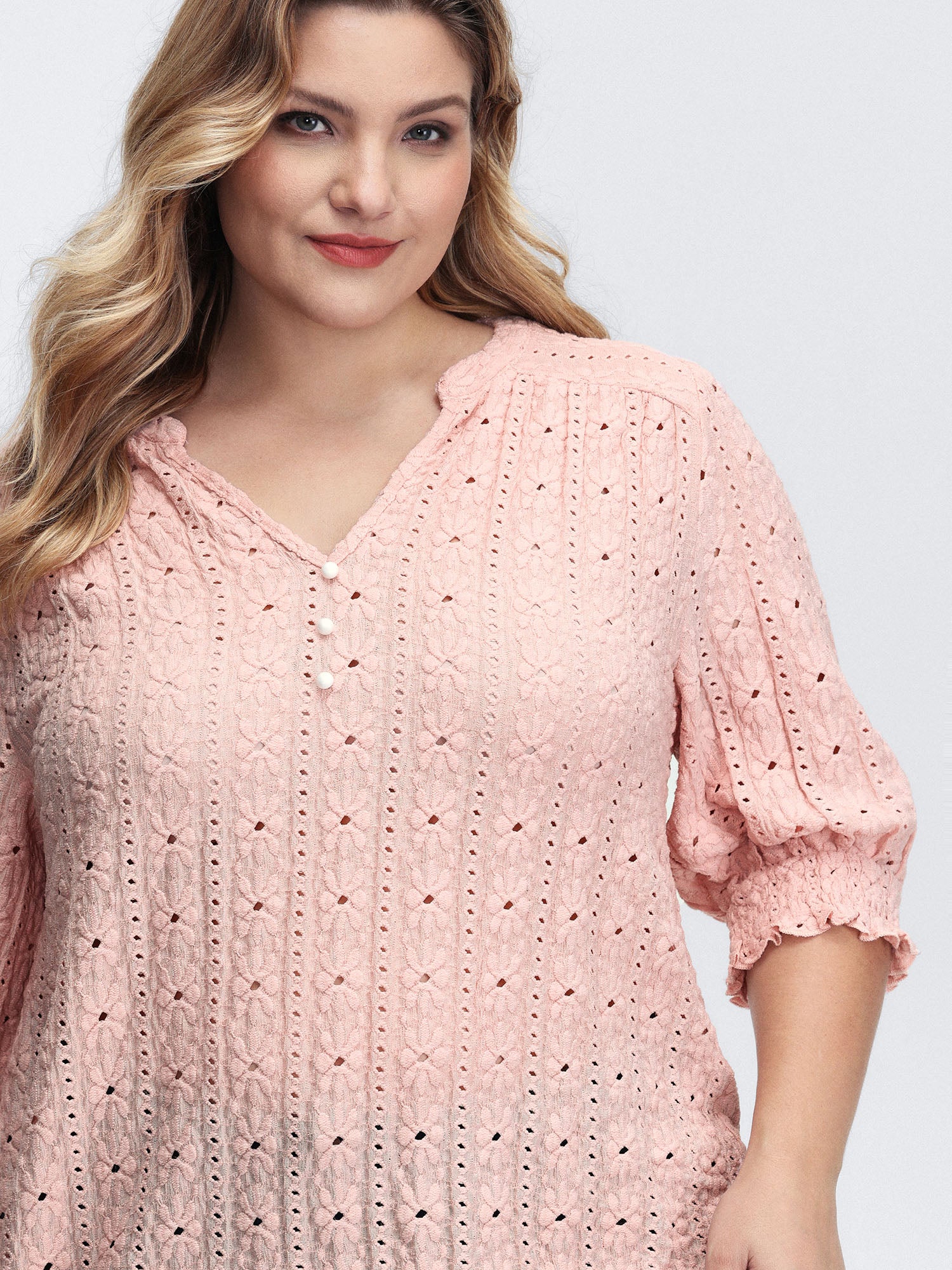 Texture Shirred Sleeve Cut Out T-Shirt - Image 2