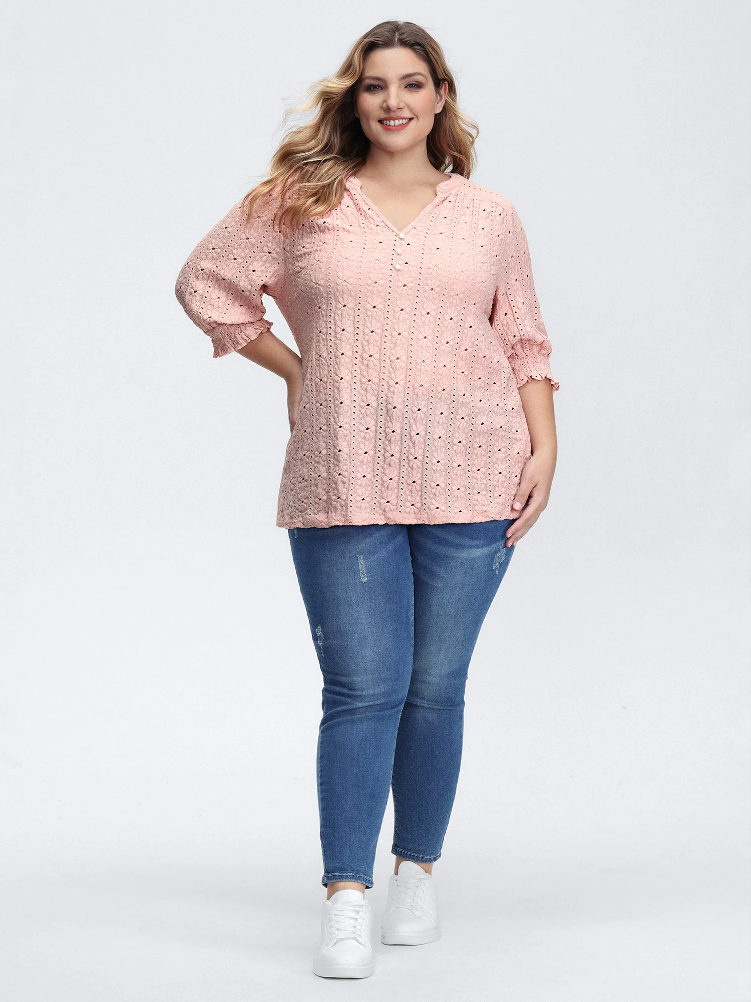 Texture Shirred Sleeve Cut Out T-Shirt - Image 3