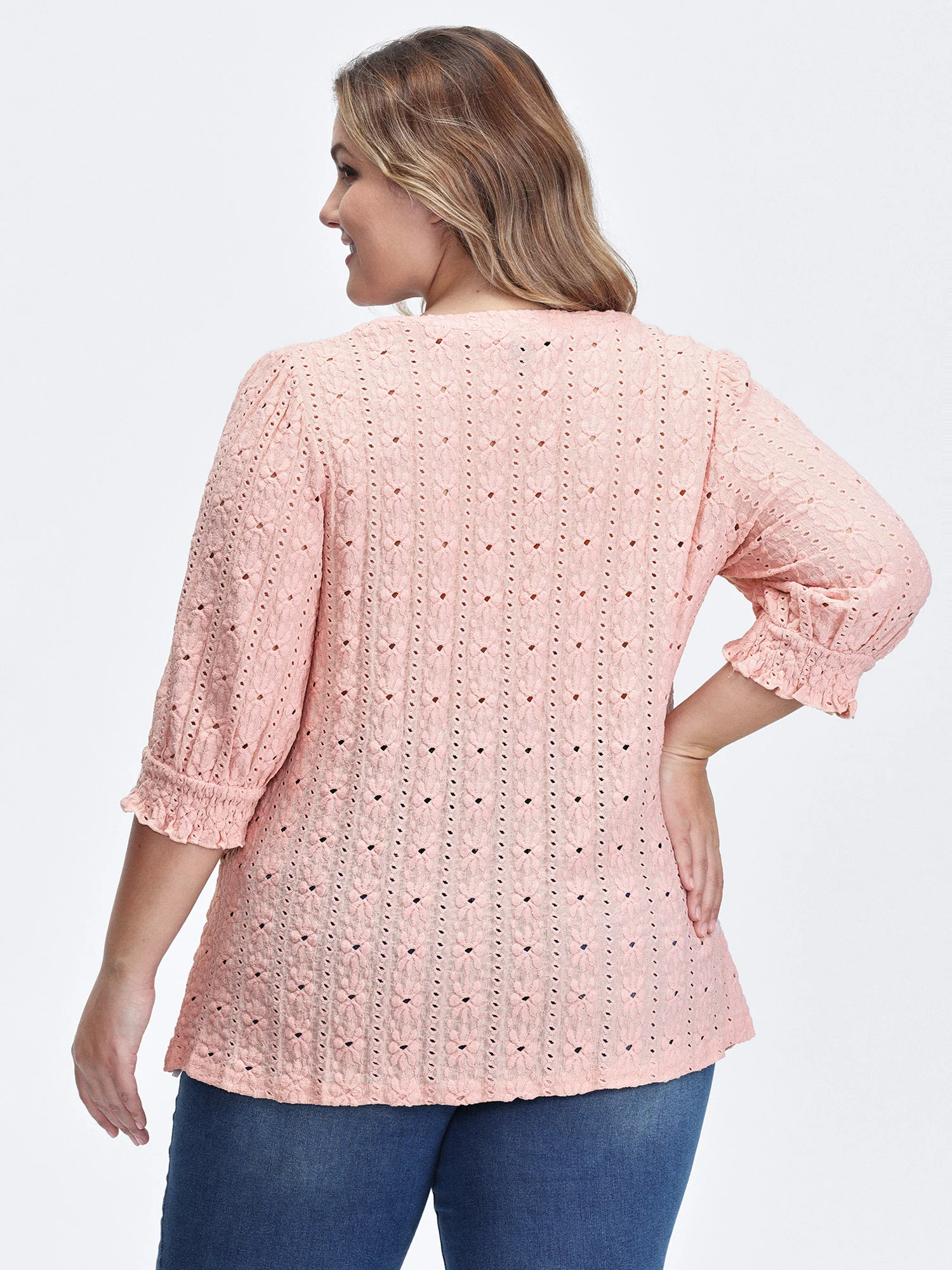 Texture Shirred Sleeve Cut Out T-Shirt - Image 4