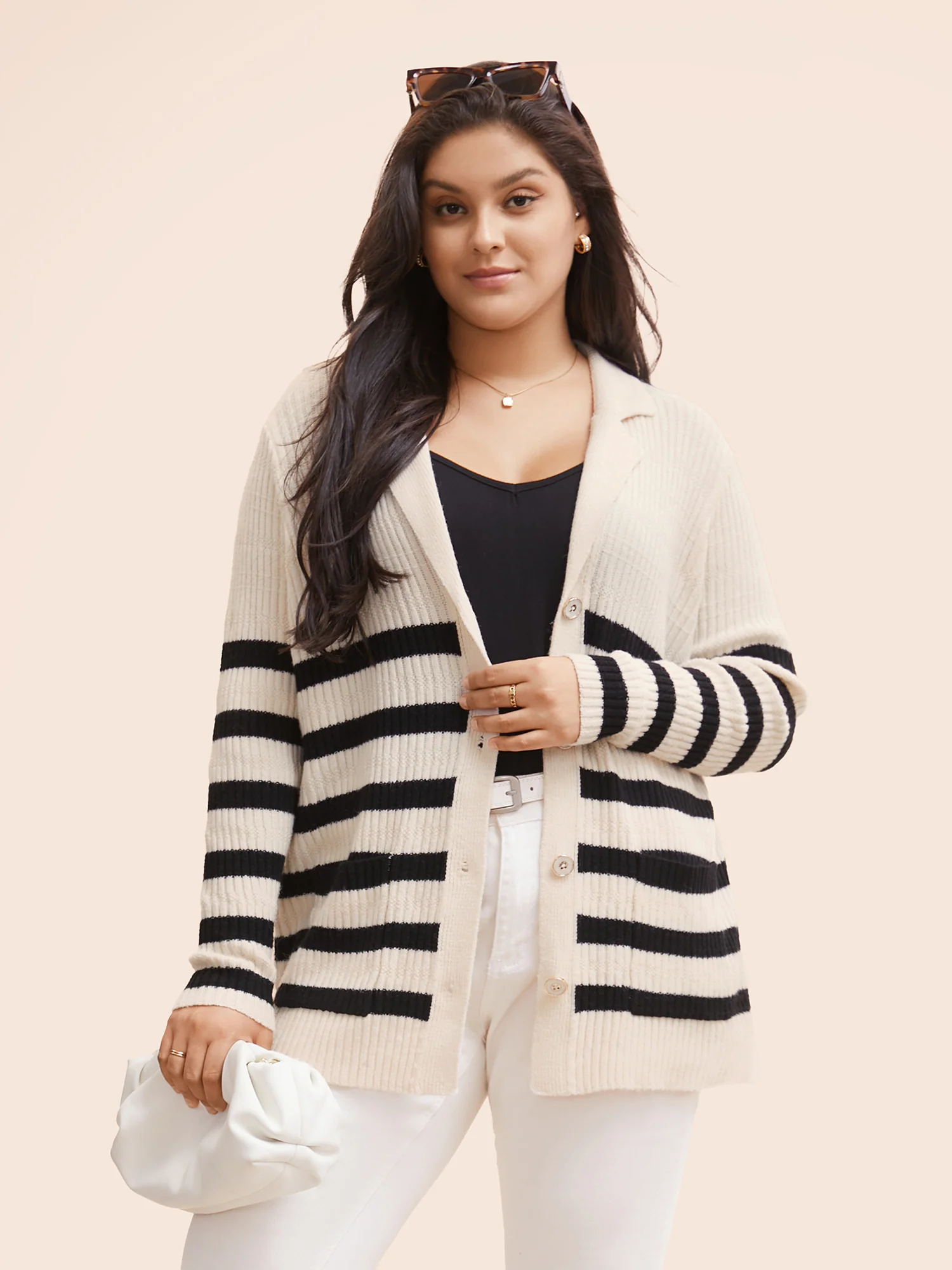 Texture Striped Patch Pocket Cardigan - Image 3
