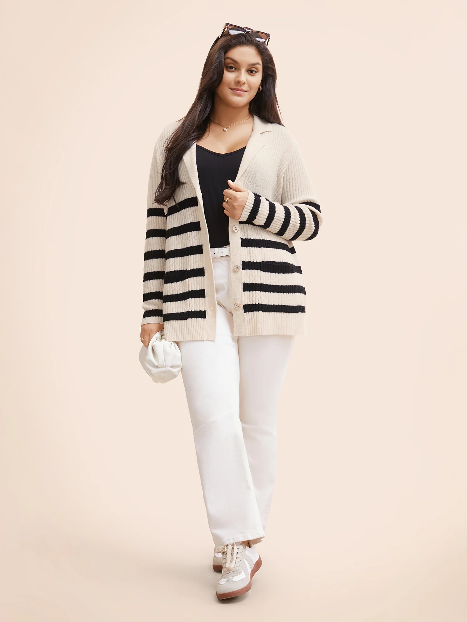 Texture Striped Patch Pocket Cardigan - Image 4