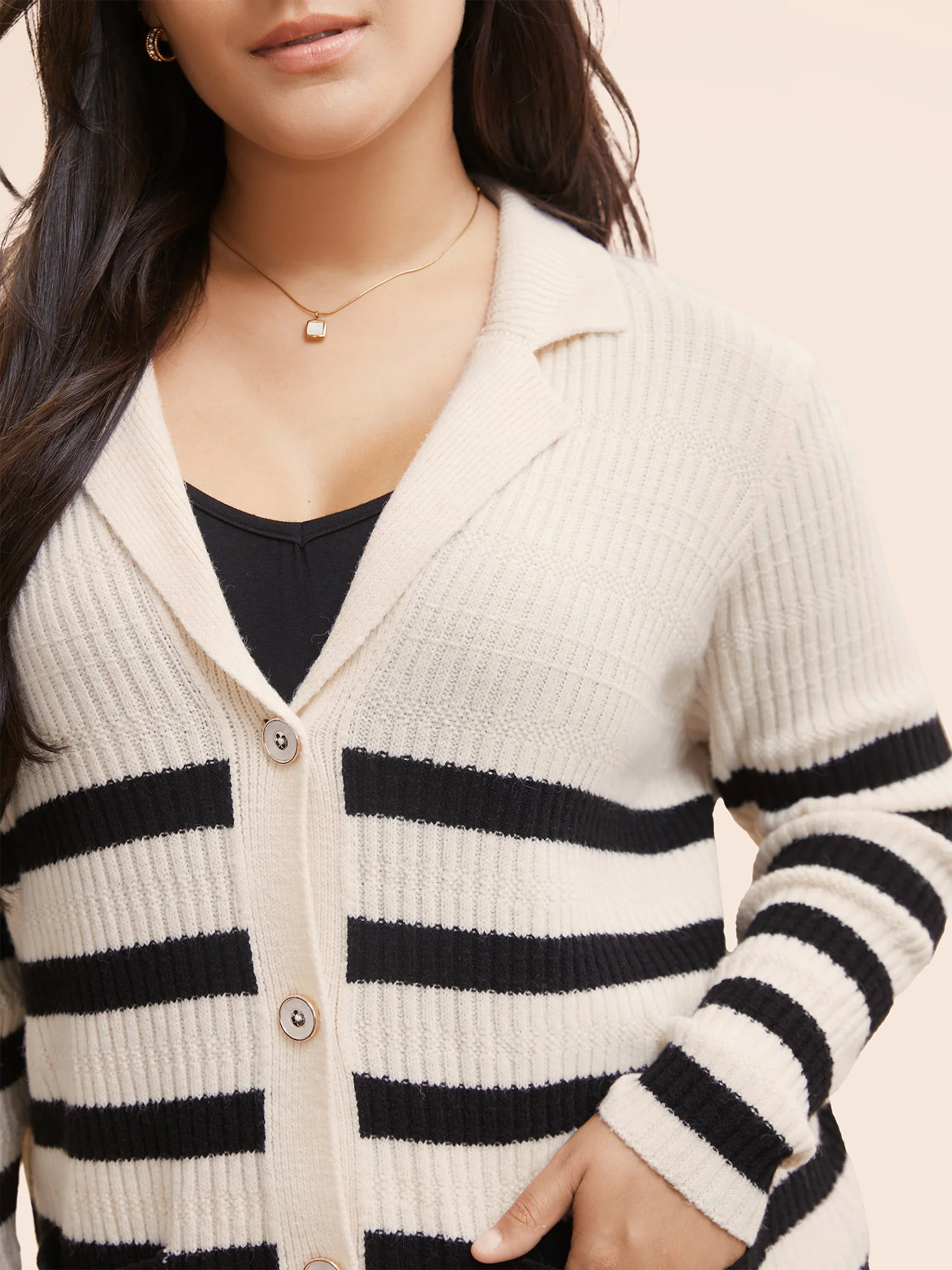 Texture Striped Patch Pocket Cardigan - Image 5